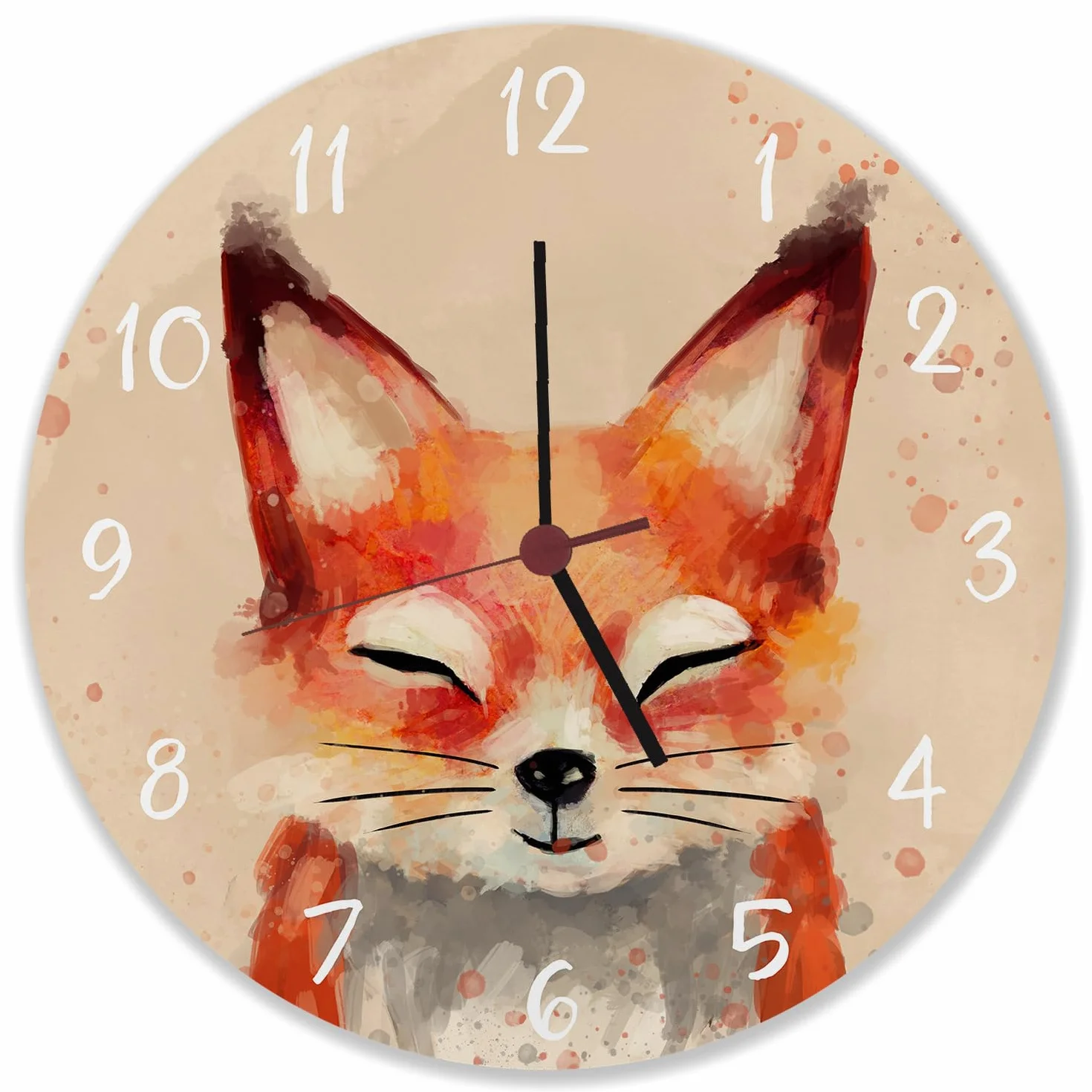 Orologio da parete a forma di volpe con effetto acquerello, bellissimo orologio per la cameretta dei bambini con simpatica volpe come decorazione per la cameretta dei bambini