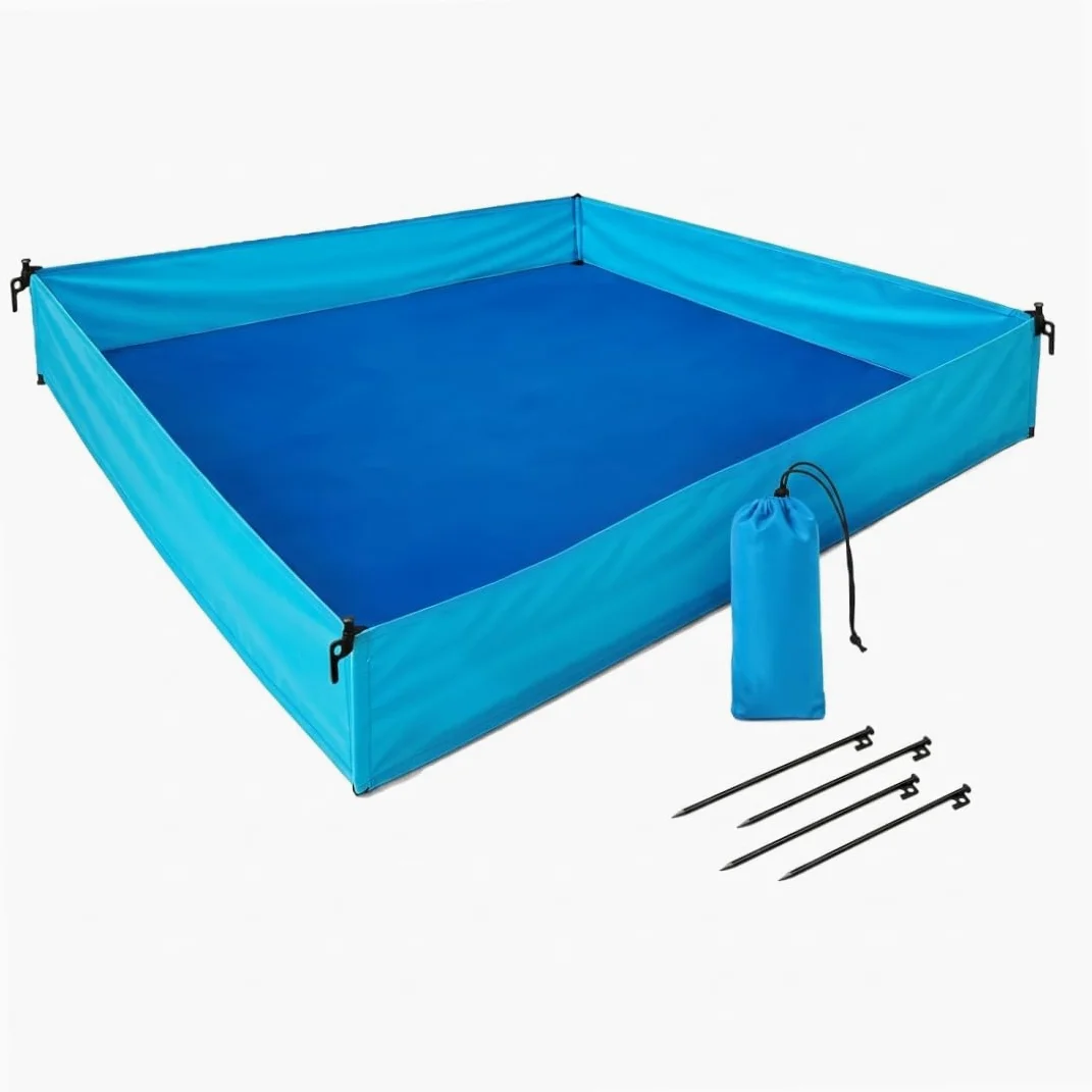 Box da spiaggia per bambino, Box da esterno per bambino, Coperta da spiaggia pieghevole con superficie impermeabile, Blu, 72, 83x57, 09x9, 84 pollici