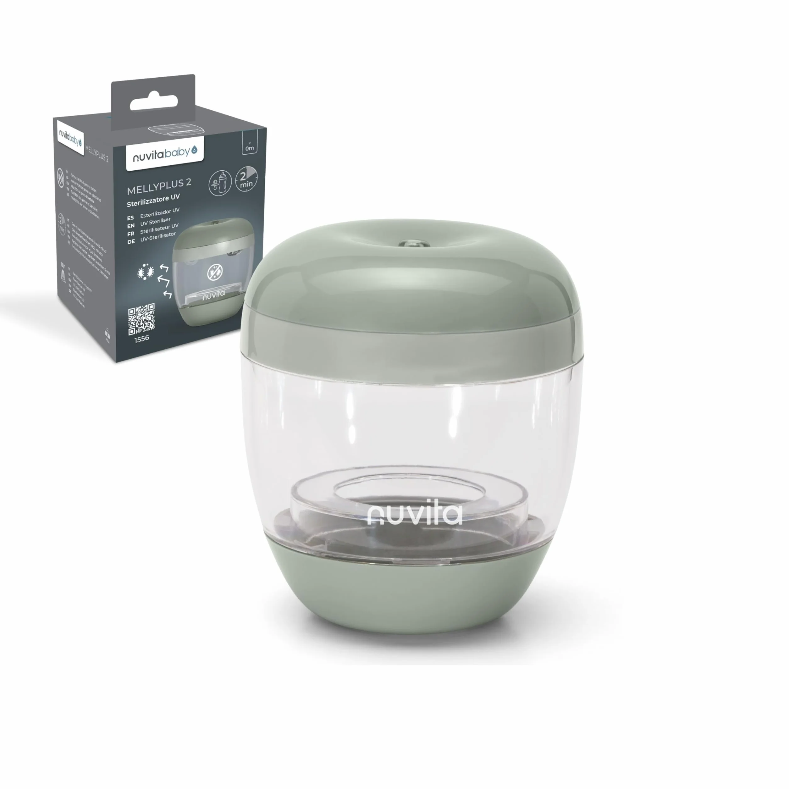 Nuvita 1556 | Sterilizzatore UV portatile MellyPlus per biberon, ciucci e proteggi capezzoli | uccide il 99% dei germi | Senza BPA | Verde salvia