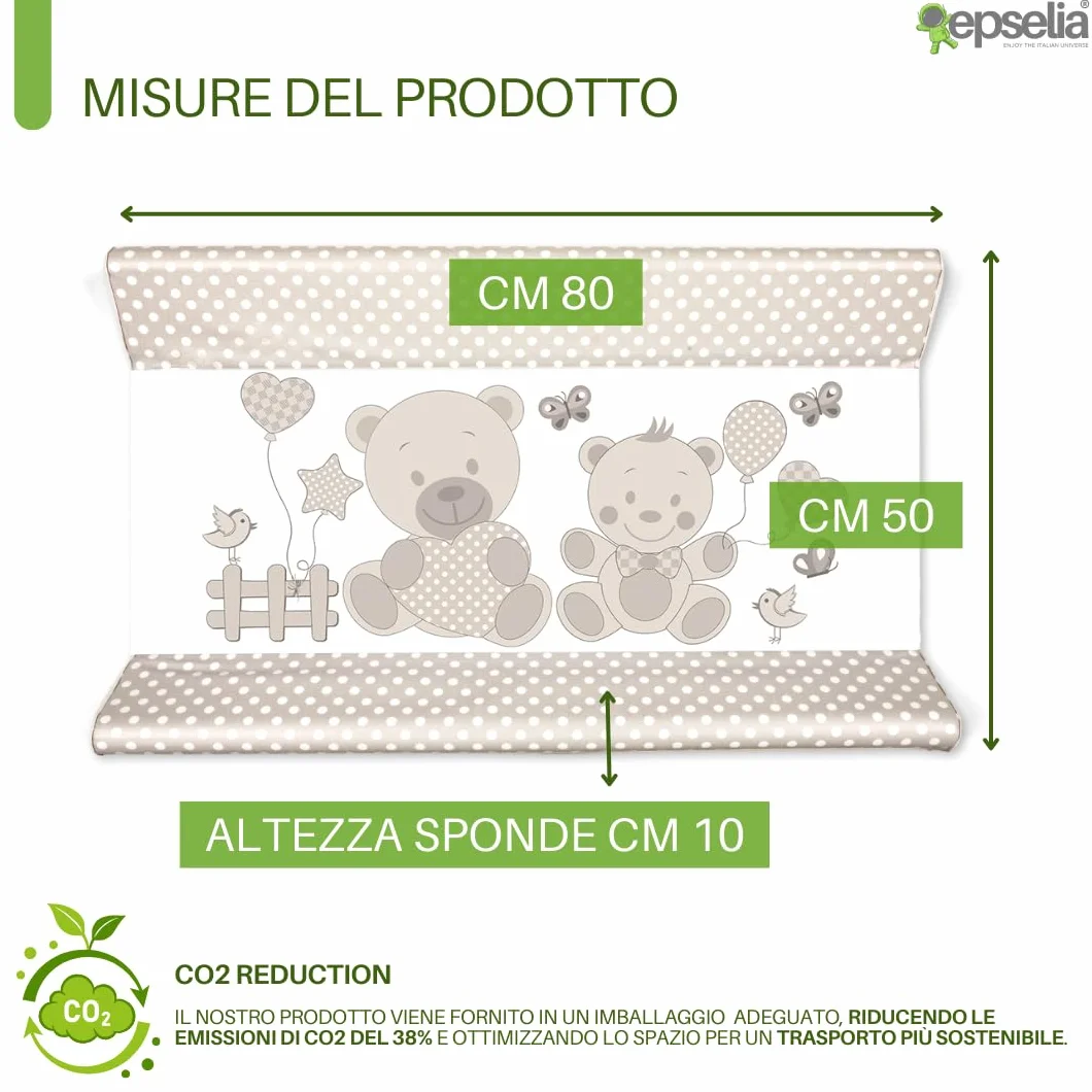 EPSELIA Materassino Fasciatoio in PVC, tasca di fissaggio Atossico a Norma Europea EN71, Test Anti-ribaltamento a Norma Europea EN 12221-1/2, cm 80x50 H10 Facile Manutenzione, Impermeabile, Tortora