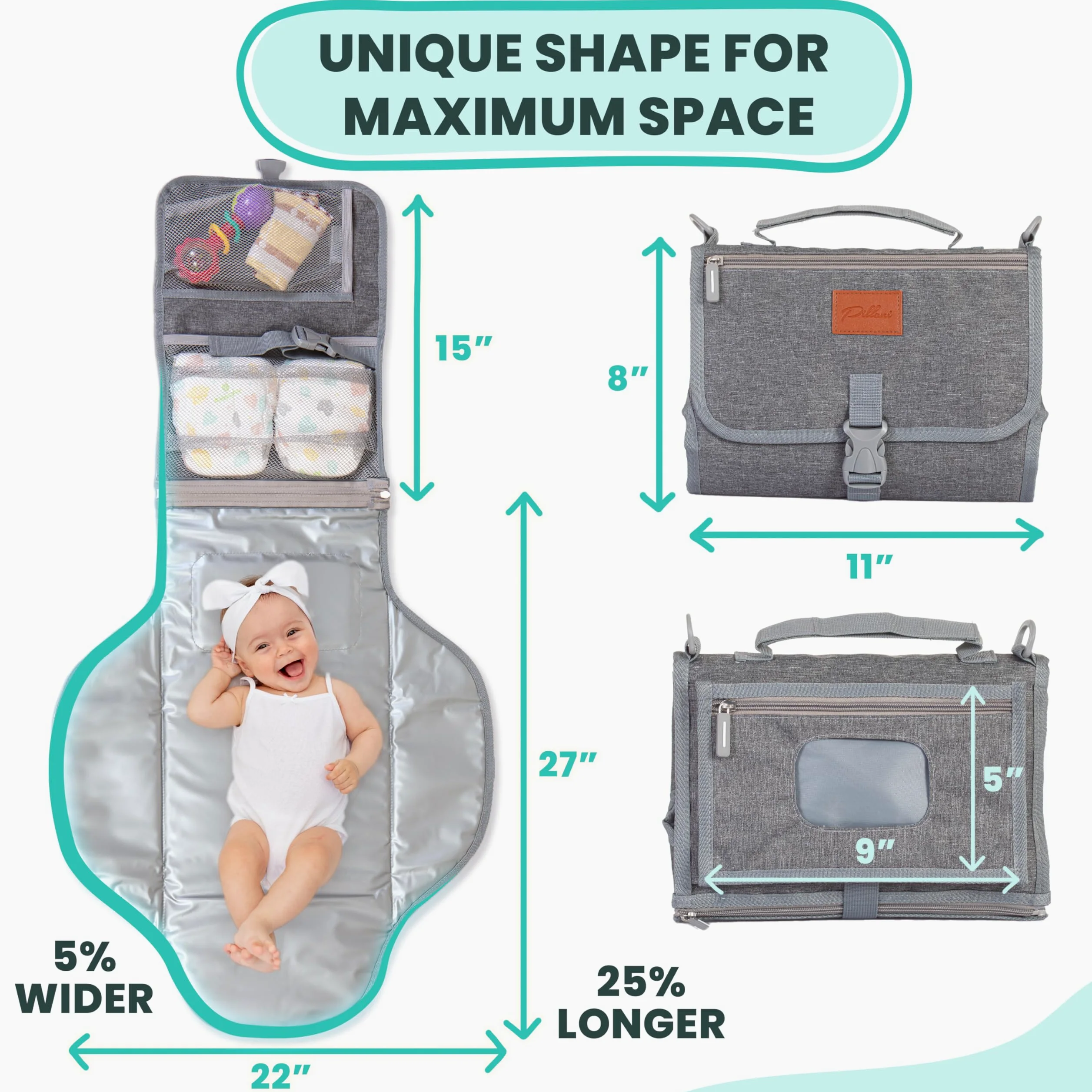 Fasciatoio portatile per bambino – Morbido e confortevole fasciatoio portatile con tasche per salviette, impermeabile e facile da pulire – Regali per baby shower, essenziali per neonati