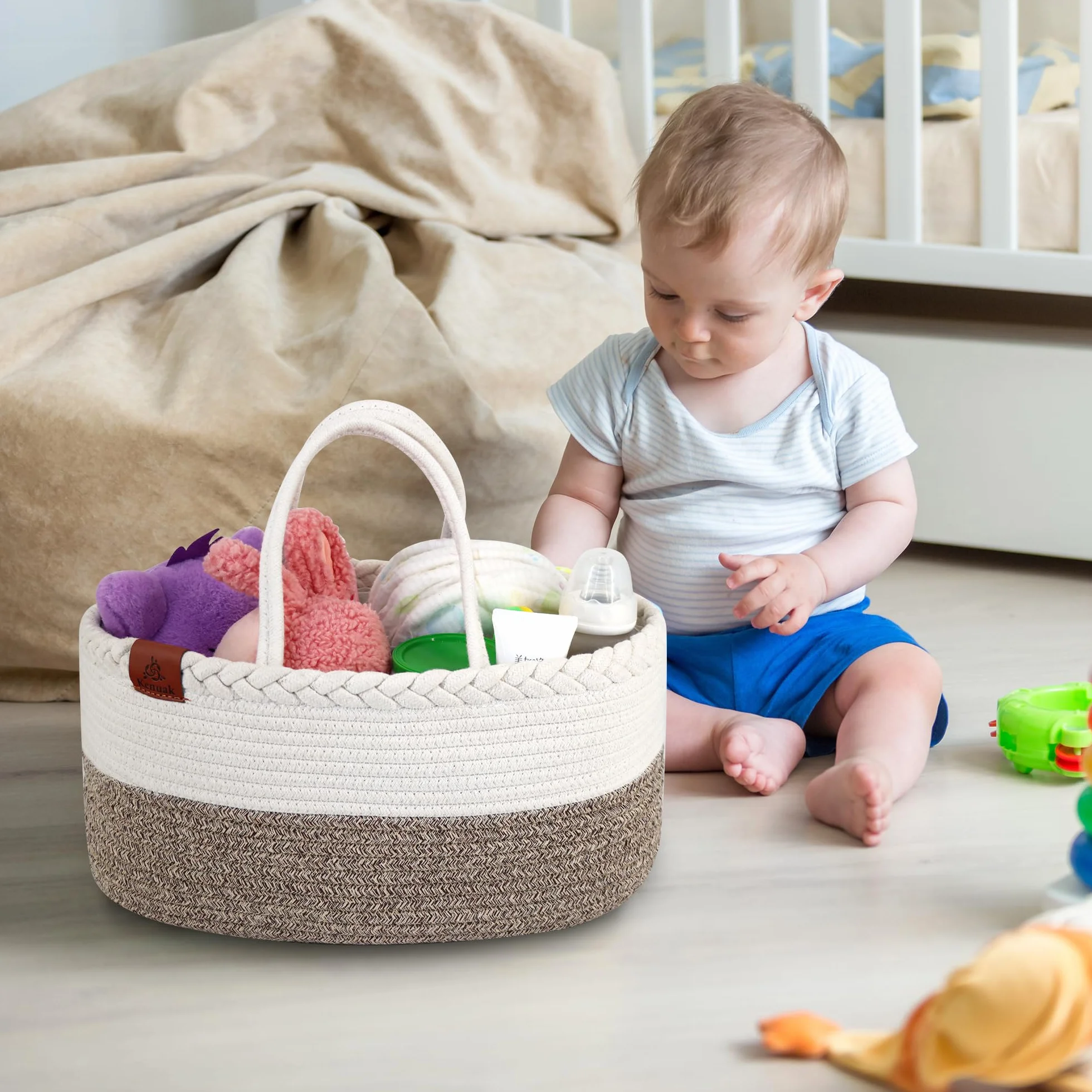 Cesta Fasciatoio per Bambini, Cestino per Neonati Portatile con Materasso Impermeabile, Cestino Fasciatoio con Materasso Impermeabile e Rivestimento Sfoderabile, Moses Cestino (terre)
