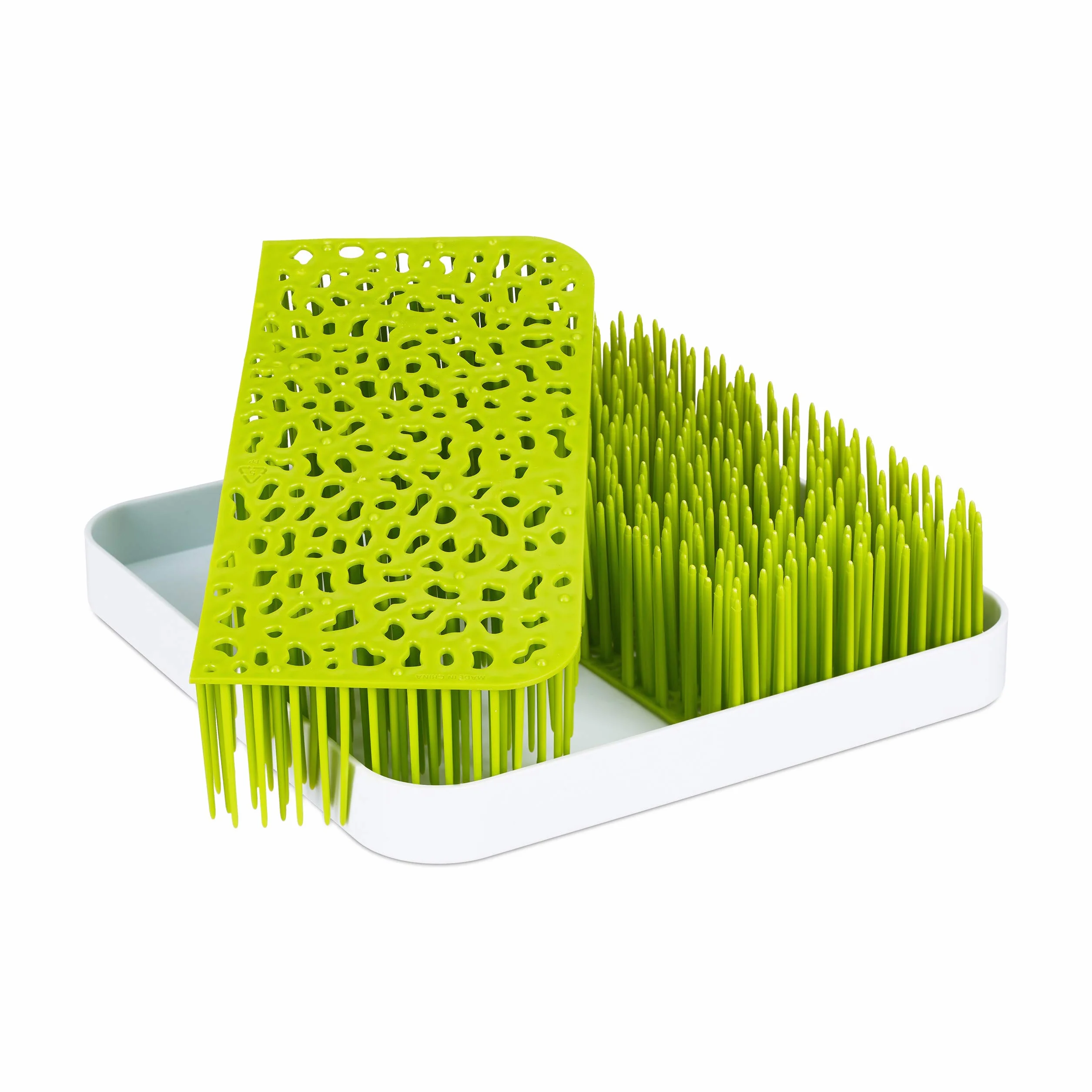 Relaxdays Little Choice Scolabiberon, Vaschetta Raccogli Gocce, Rastrelliera Asciuga Ciucci, in Plastica, 23 x 23 cm, Verde/Bianco