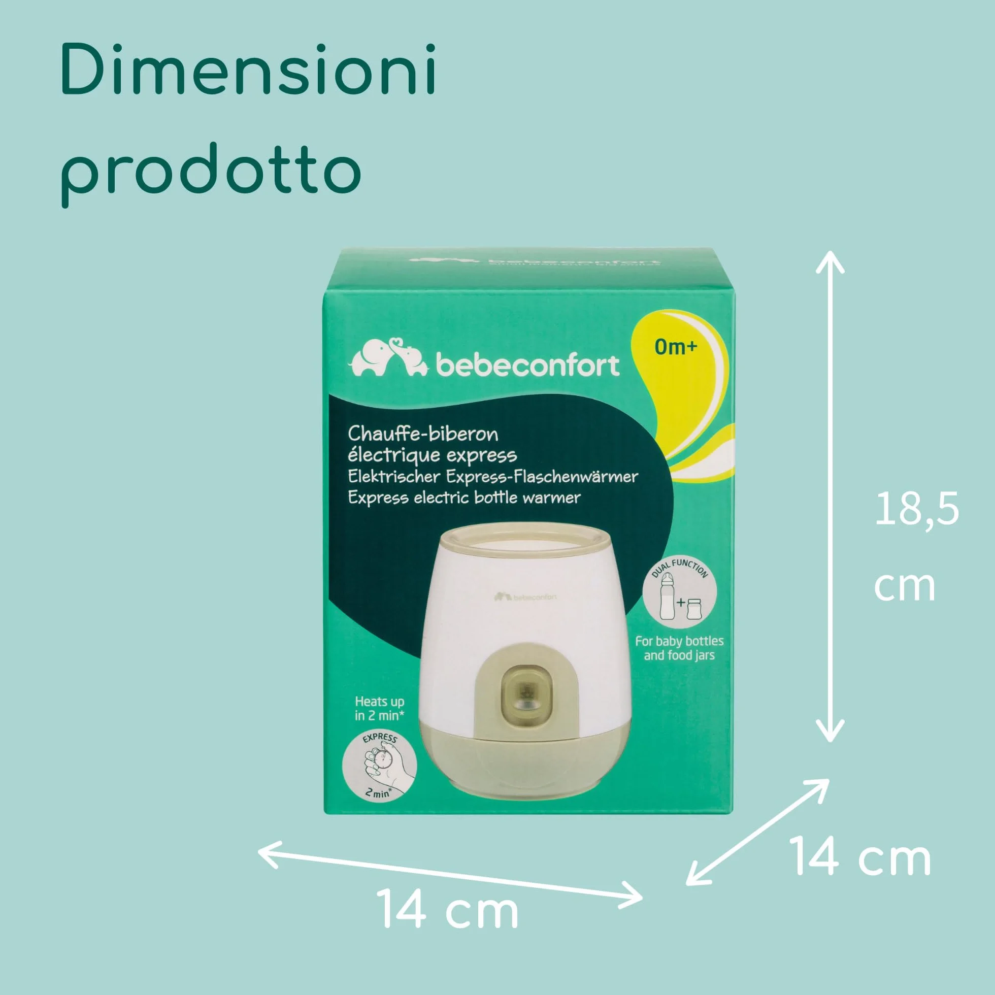 Bebeconfort Express Scaldabiberon Elettrico, Scalda Biberon Neonato Compatibile con biberon e vasetti omogeneizzati, Scalda in 2 minuti, colore Bianco/Verde Oliva