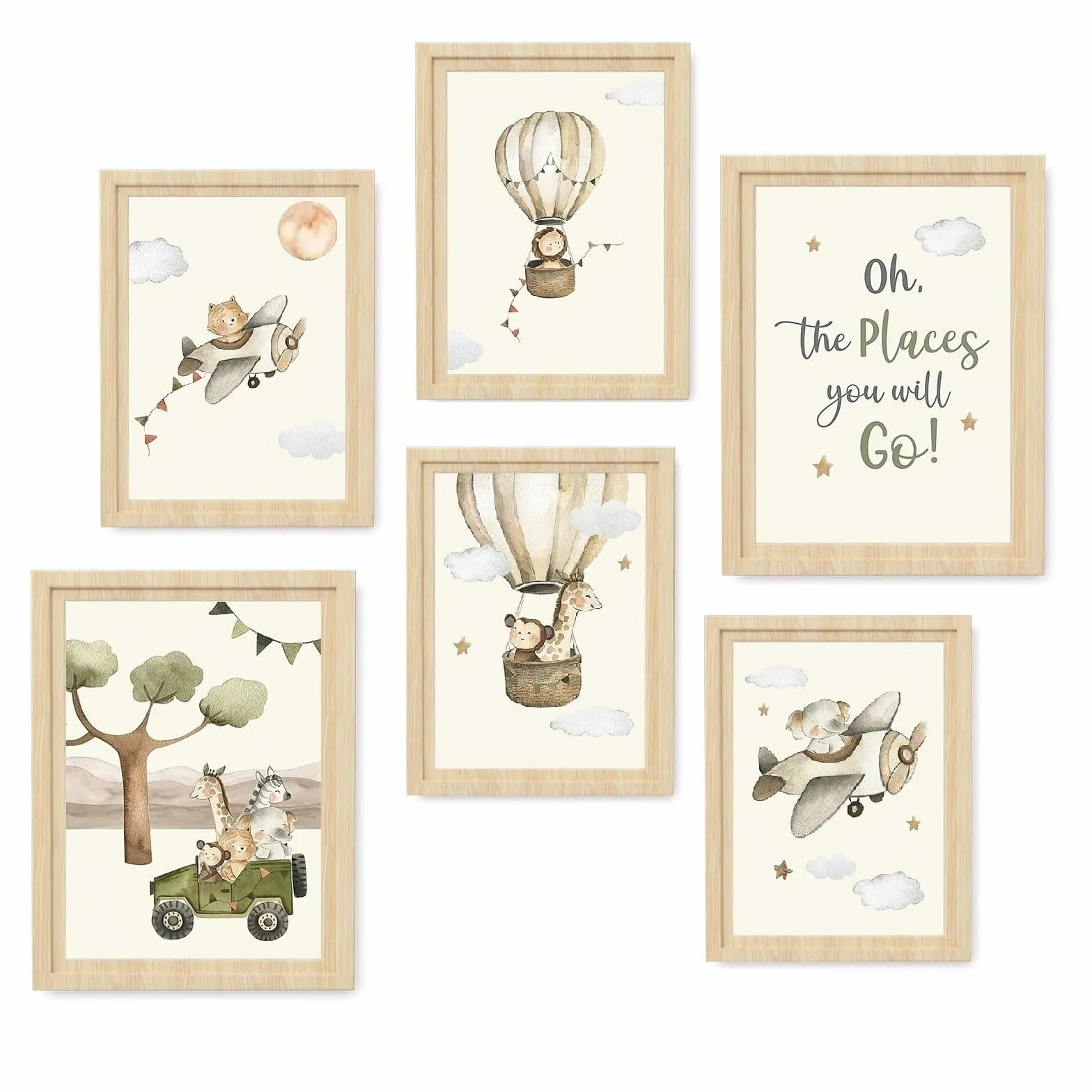 YunBey Set di 6 Poster per Bambini Cameretta Quadri Animali della Giungla Immagini Decorativi per Cameretta Ragazzi e Ragazze (Senza Cornice)