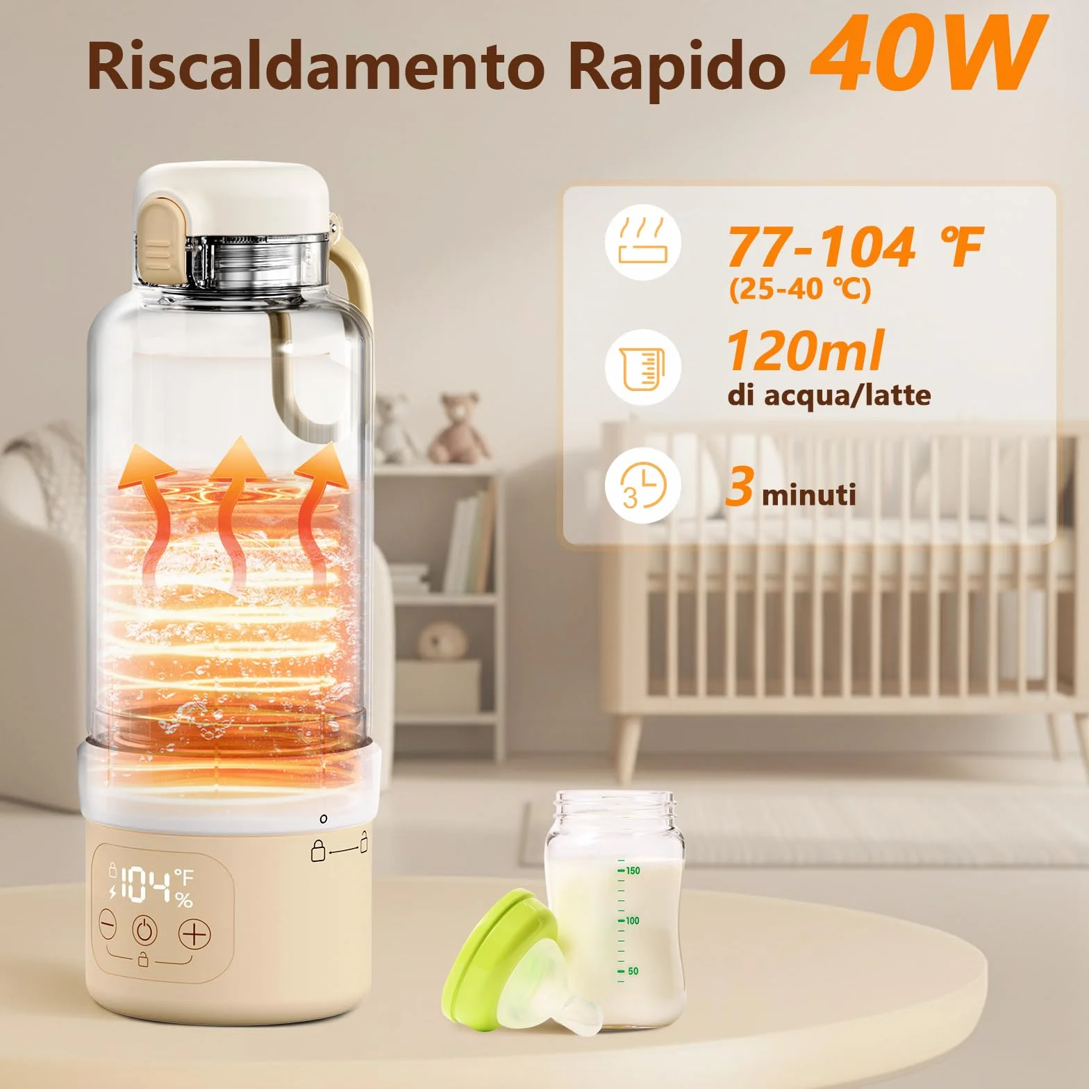 Robofun Scaldabiberon Portatile Senza Fili, Scalda Biberon Neonato Portatile, Riscaldamento Rapido e Lunga Durata della Batteria, Grande Capacità di 500ml, Comodo Da Usare Sempre e Ovunque
