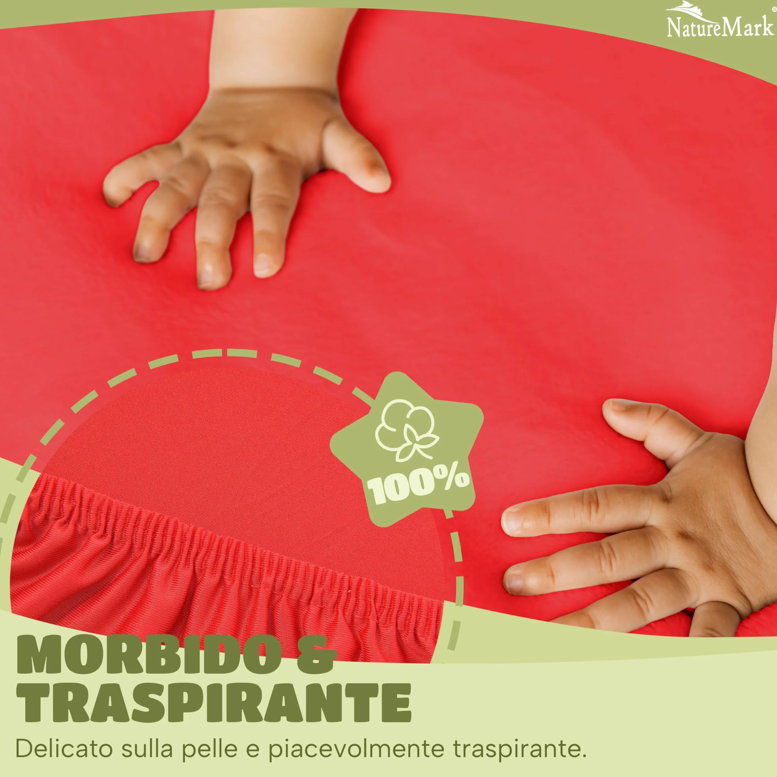 NatureMark Lenzuolo con angoli elasticizzati per bambini, 70 x 140 cm, morbido jersey, 100% cotone, set da 2 per culla e culla, rosso