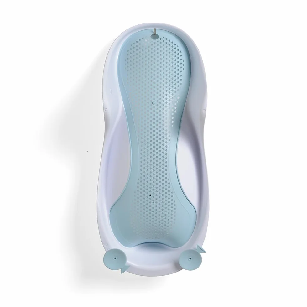 Foppapedretti Supporto Bagnetto Acquolina, per Bambini dalla nascita fino a 6 mesi (fino a 9 Kg), Igienico, Ergonomico, Maglia Morbida Antimuffa, Ventose per ancoraggio a vasca, Bianco Turchese