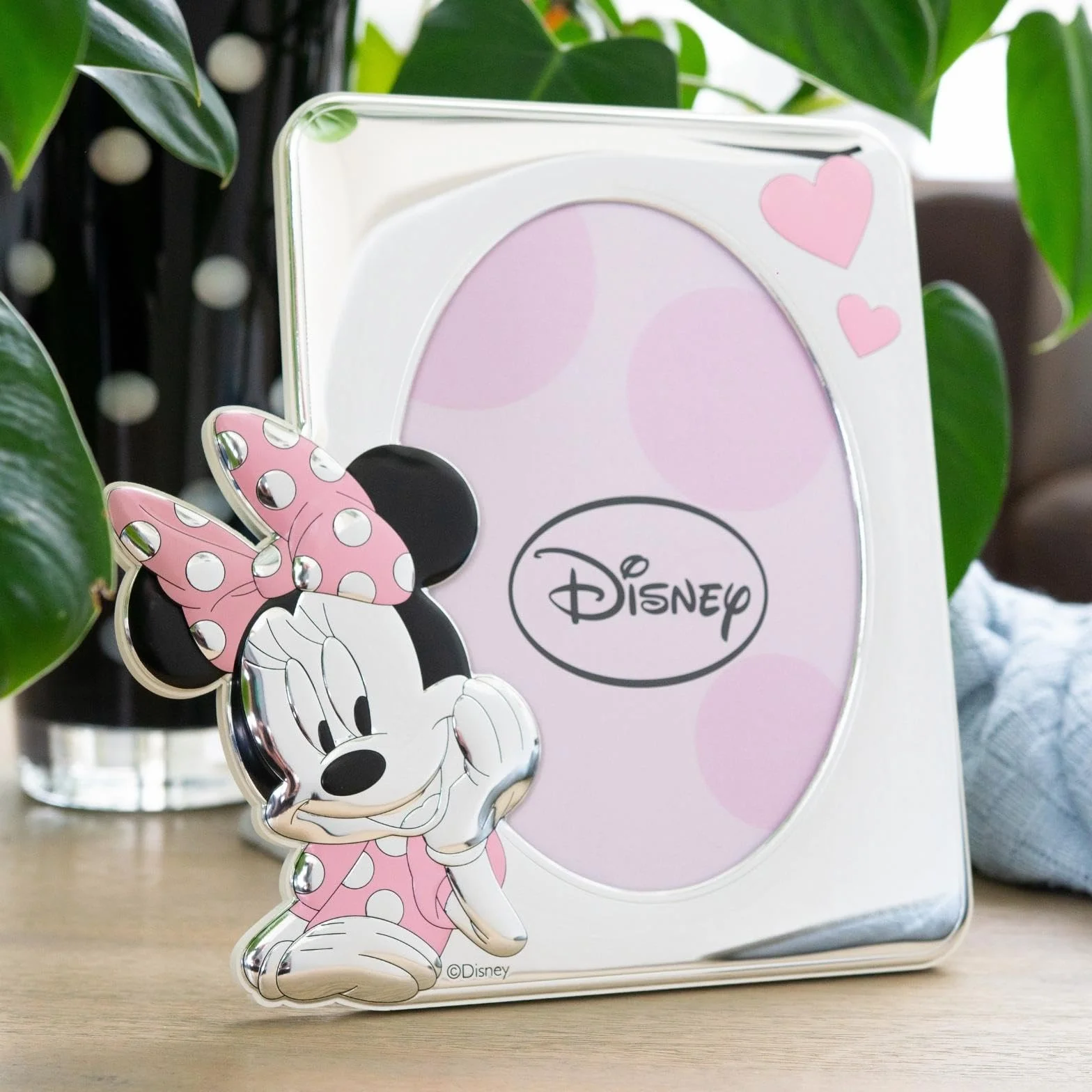 VALENTI & CO. Disney Baby - Minnie Mouse - Idea Regalo Cornice Porta Foto da Tavolo in Argento per Neonato e Bambina