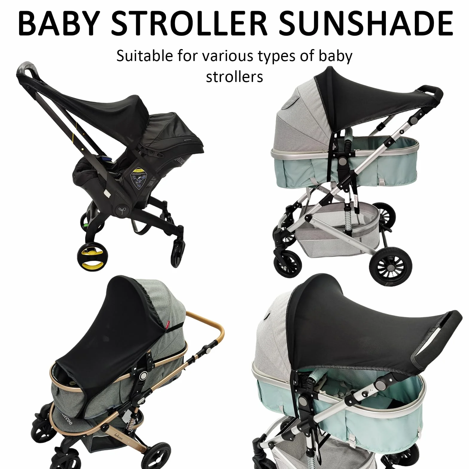 JSTHHTT Capottina per Passeggino con Protezione Solare, Parasole Carrozzina Universale Regolabile con Protezione UV 50, Parasole Elastico, Traspirante, Colore Nero