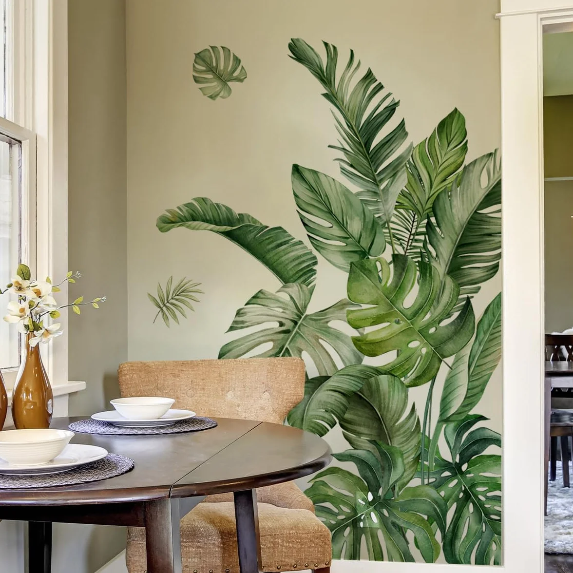 WandSticker4U®- Stickers muraux PLANTES vertes MONSTERA (75x93 cm) I Autocollant mura salon feuilles tropicales palmiers jungle I Déco murale chambre adulte cuisine salle de bain meubles grand