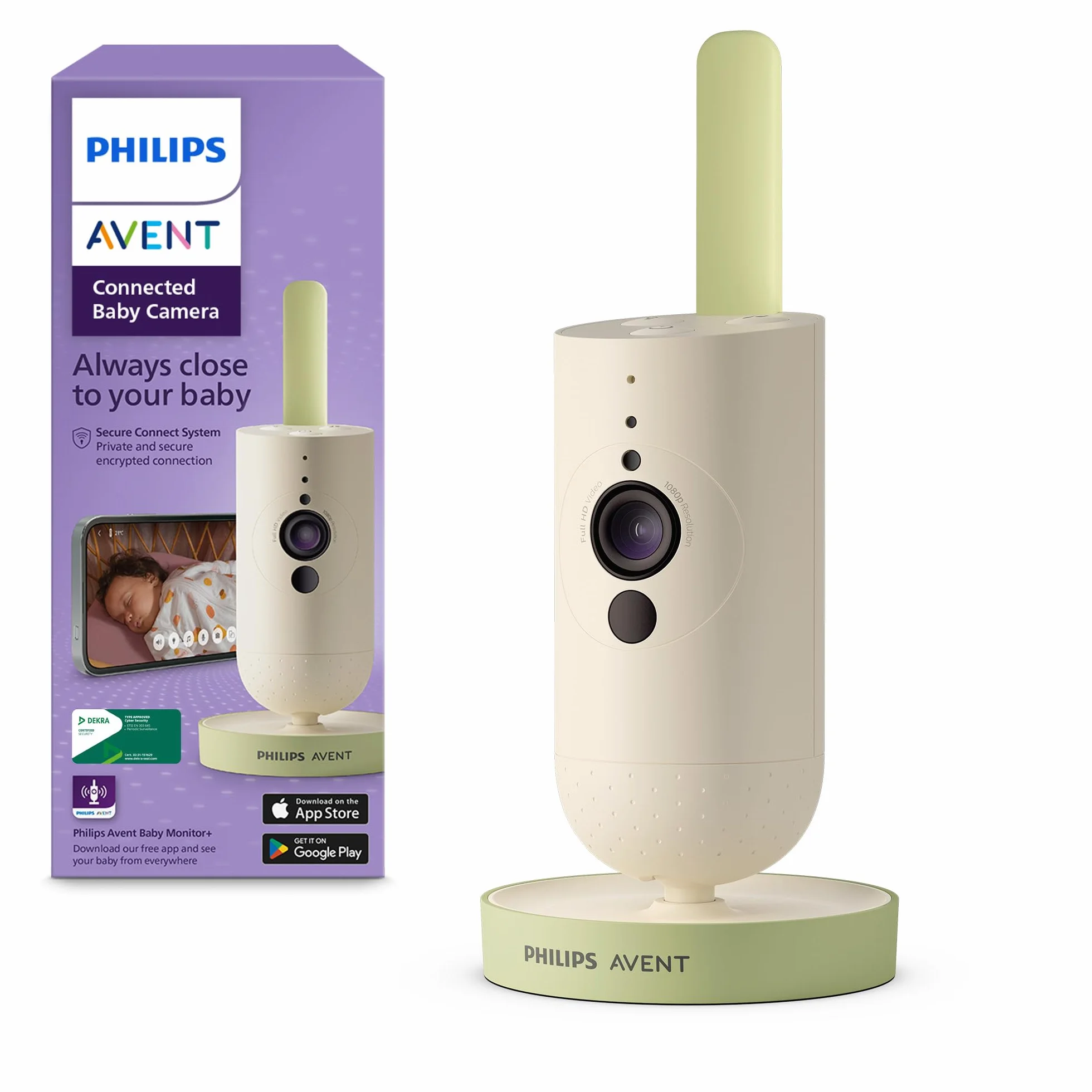 Philips Avent Connected Baby Camera, crittografia sicura e riservata, con app, audio, zoom x2, visione notturna, VOX, funzione di comunicazione a due vie (modello SCD643/26)