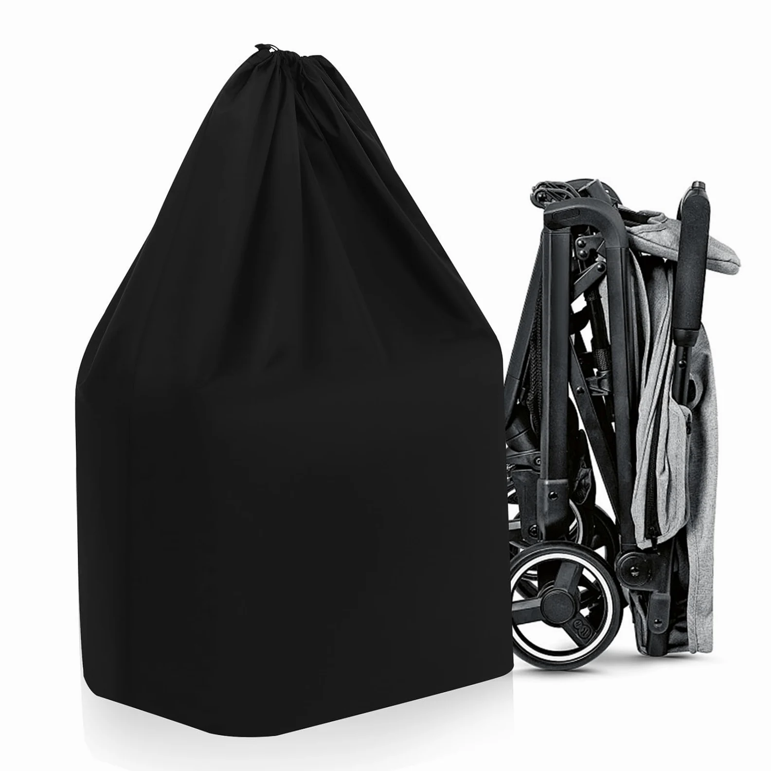 TOYANDONA Sacca Passeggino per Aereo, Viaggio e Gate Check in Nylon Nero | Due Spallacci, Coulisse Chiusura Bloccabile, Cuciture Rinforzate, Adatta alla Maggior Parte dei Modelli