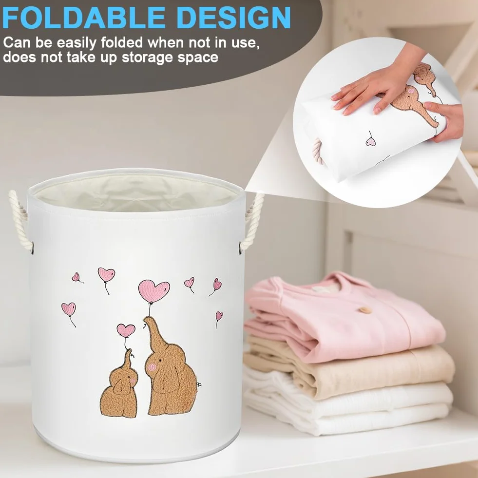 HOTUT Cesto portabiancheria per Neonati, Cesto Rotondo Pieghevole in Cotone per Bambini, Contenitore con Maniglia per l'infanzia, Nursery, dormitorio