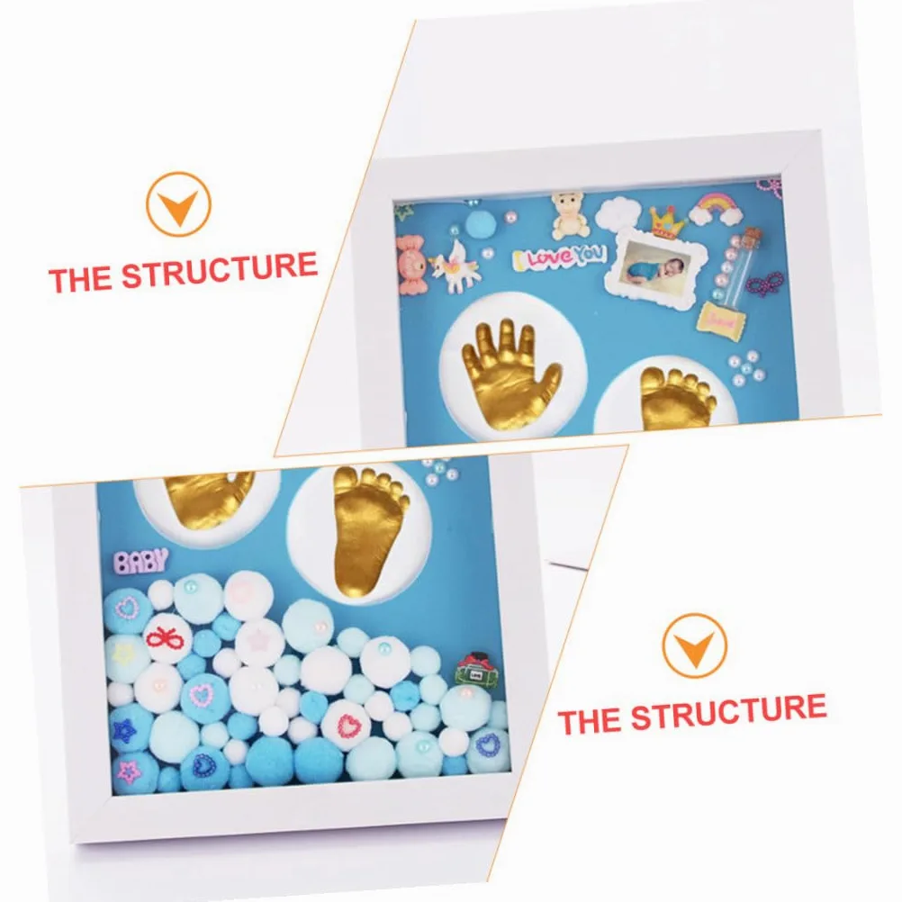 Cornice Portafoto Impronta della Mano e Piede del Set Ricordo Battesimo in Acrilico Resistente Confezione Regalo Blu per Genitori e Neonati