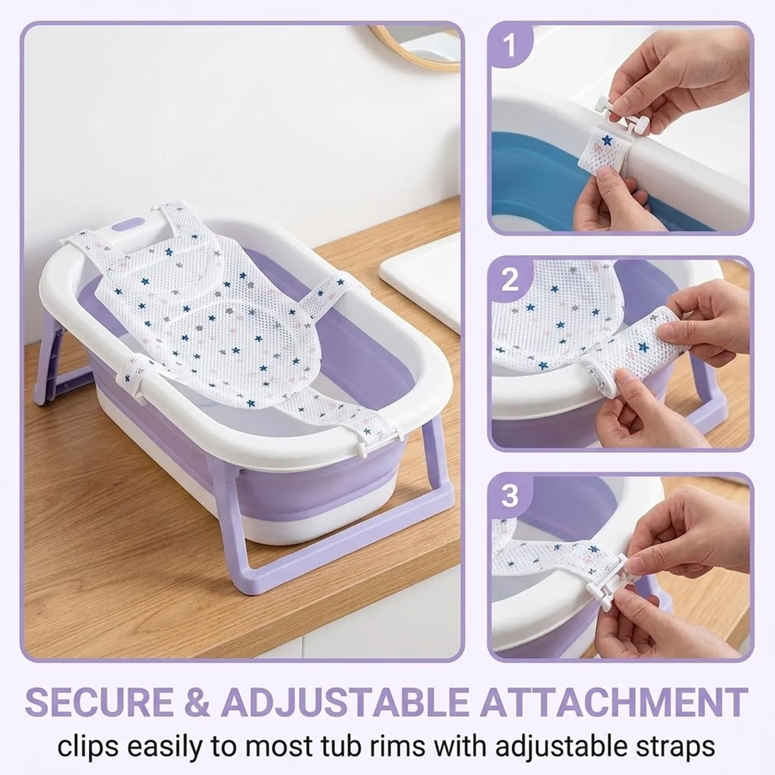 1 pezzo Cuscino Bagnetto Neonato, Cuscino da bagno regolabile, Due spazzole per shampoo incluse, Tappetino da bagno galleggiante per bambini (6-24 mesi) (Stella)