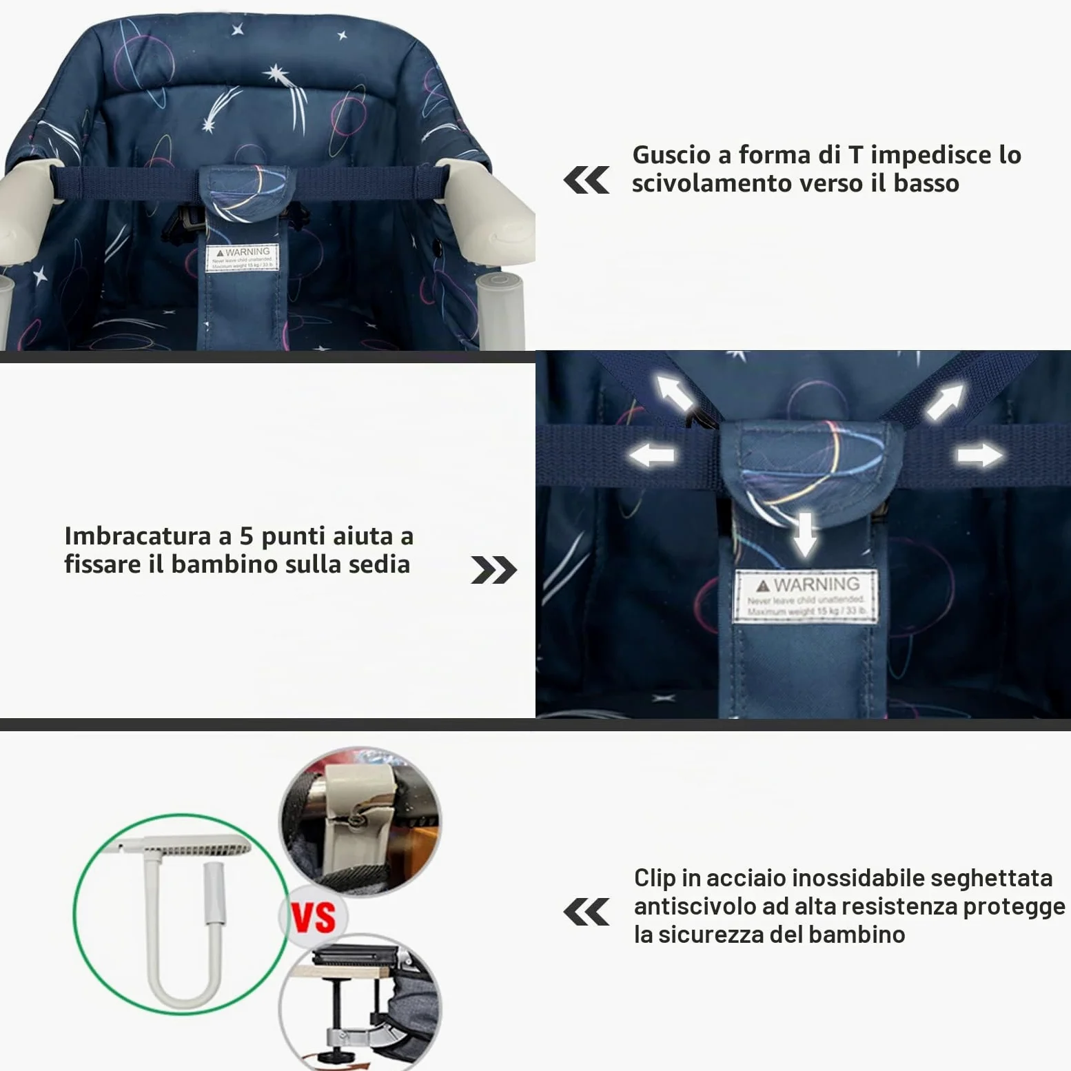 Seggiolino da Tavolo Bambini Portatile Pappa, Sediolina da Tavolo per Bambini Baby Pieghevole con Cintura di Sicurezza per Viaggio，6-36 mesi,15KG-Blu