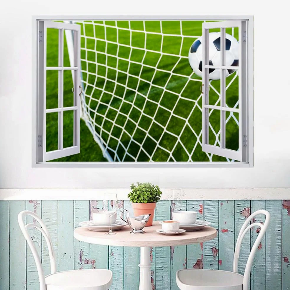 Adesivo Murale 3D Calcio Adesivi Murali Smashed Art Impermeabile Tatuaggio Da Parete In Vinile Per Bambini Sala Giochi Baby Nursery Home Decor 120x80cm