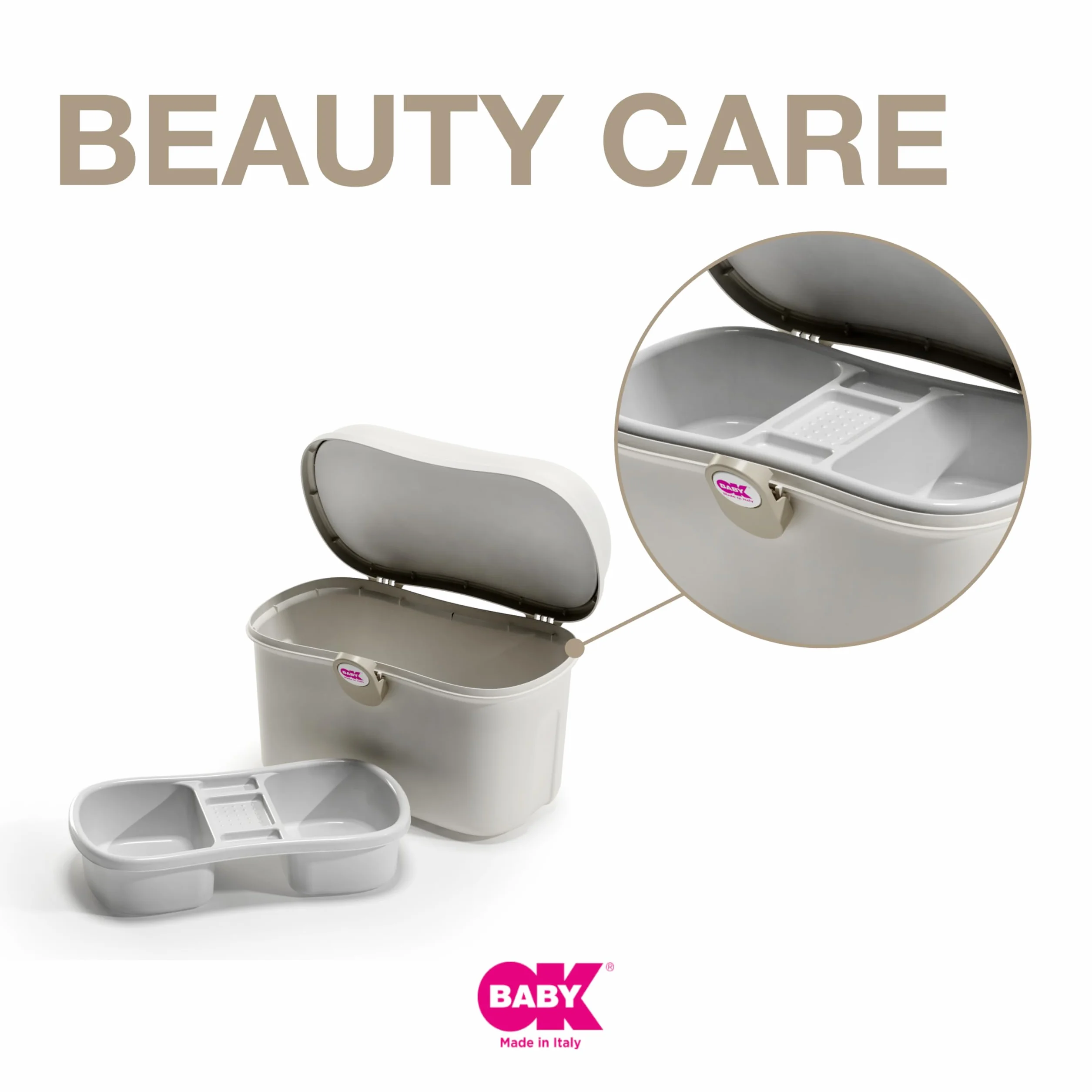 OKBABY Beauty Care - Pratico Bauletto da Viaggio per Organizzazione e Trasporto dell'Occorrente per il Bambino - Bianco