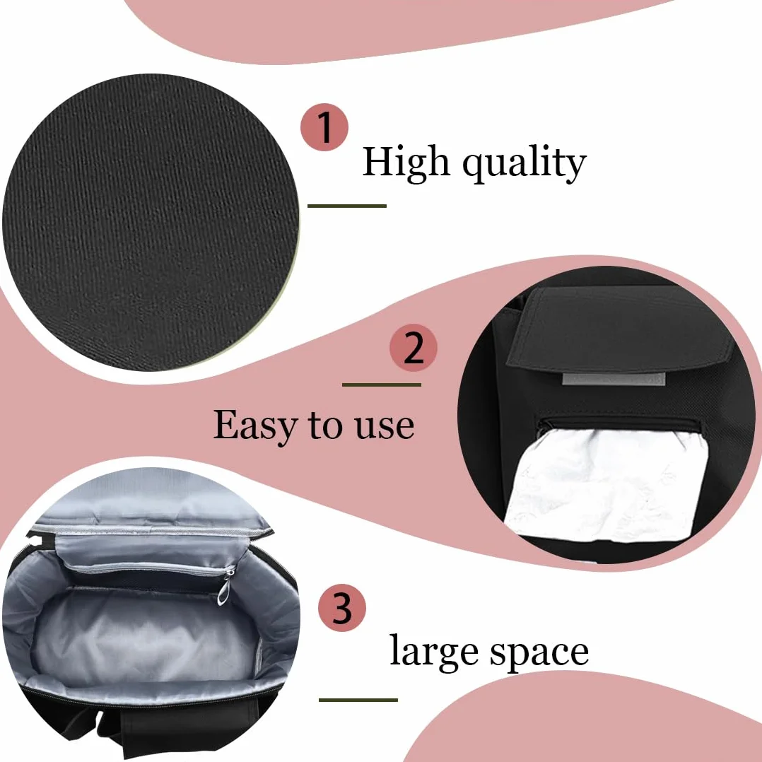 Baby Borsa Passeggino Borsa Organizer, Borsa multifunzione per neonati, con Portaoggetti per Biberoni, Pannolini, (Nero)