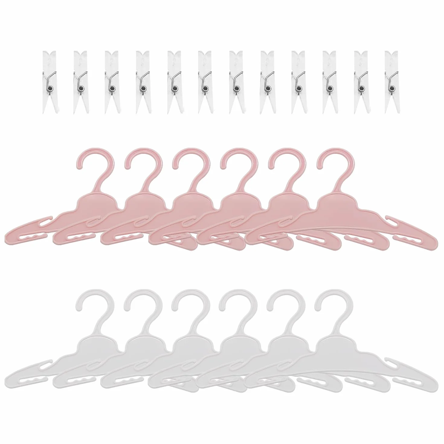 12 ganci per bambole, 12 clip trasparenti, ganci per bambole da ragazza, accessori per vestiti delle bambole, ganci per giocattoli