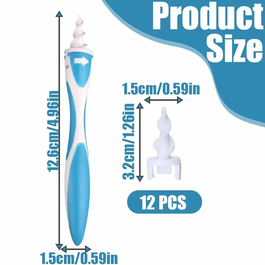 Pulisci Orecchie a Spirale in Silicone, Rimuovi Cerume in Modo Sicuro e Delicato, Kit per Pulizia Orecchie con 1 Impugnatura e 16 Punte Lavabili, Ideale per Adulti e Bambini (Confezione Singola)