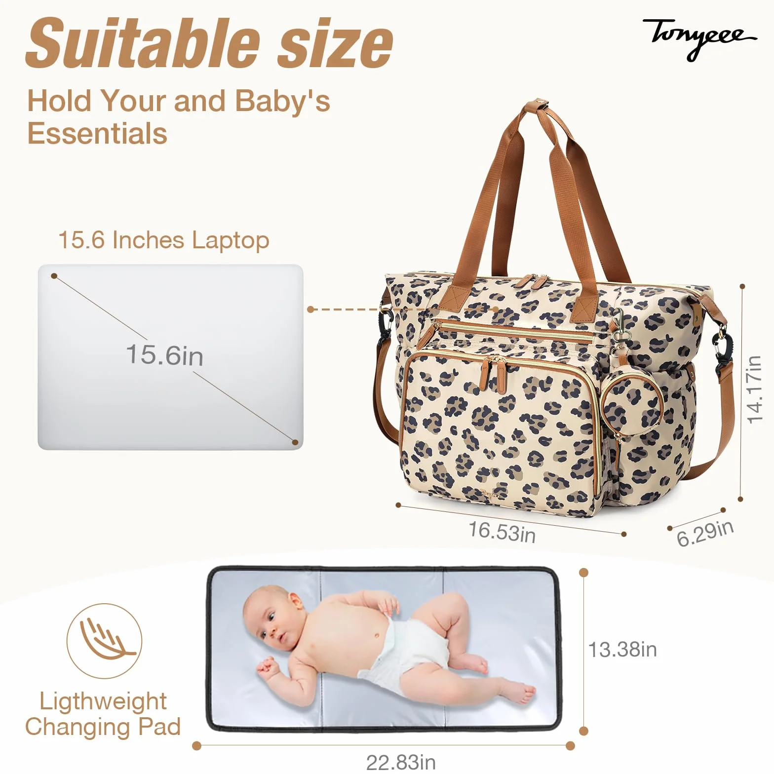 Borsa fasciatoio con borsa per ciuccio e fasciatoio, zaino multifunzione per pannolini da viaggio per mamma e papà, con leopardo isolato