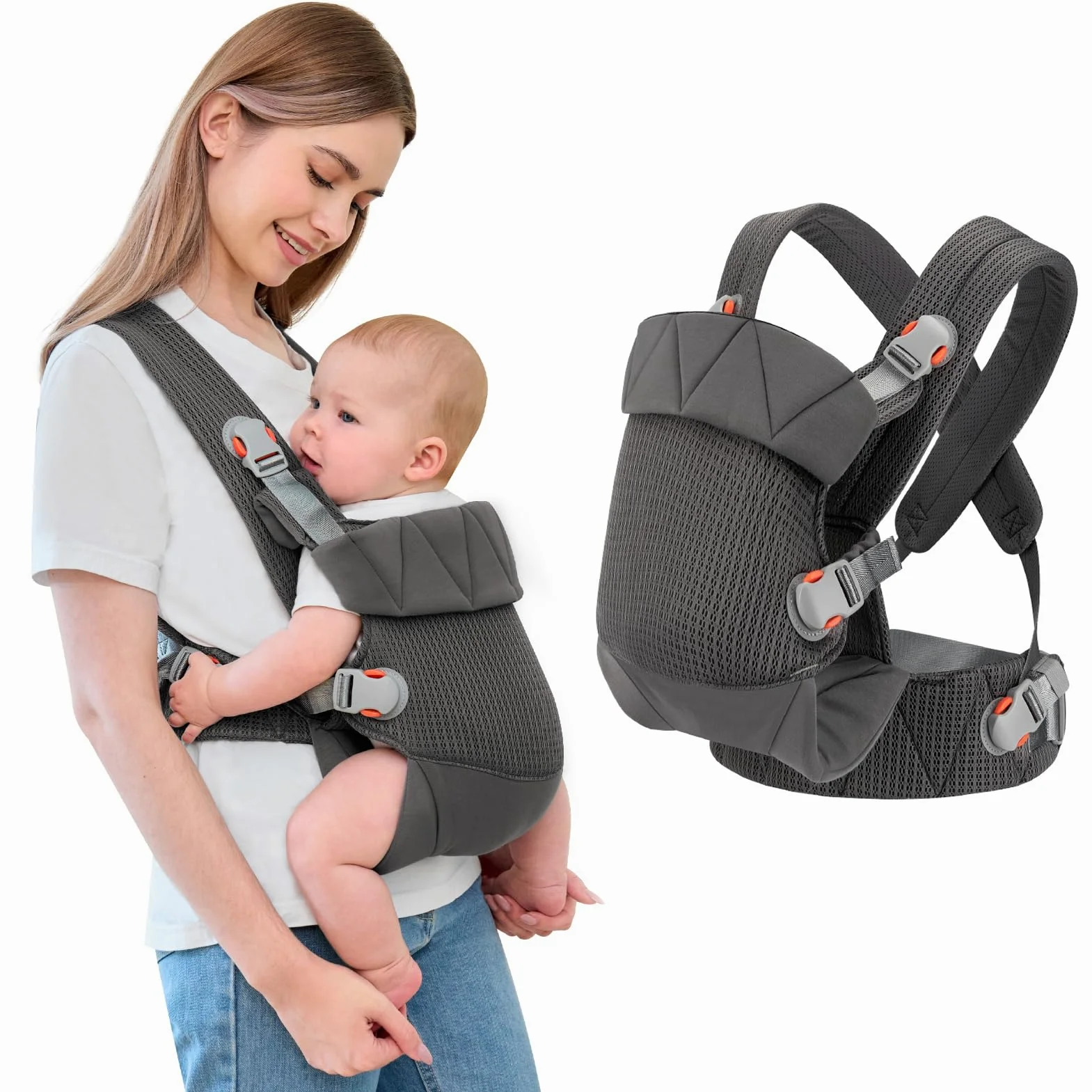 IULONEE Marsupio per neonati e neonati, colore: grigio scuro | Marsupio ergonomico per neonati con cinghie regolabili traspiranti e leggere per mani libere