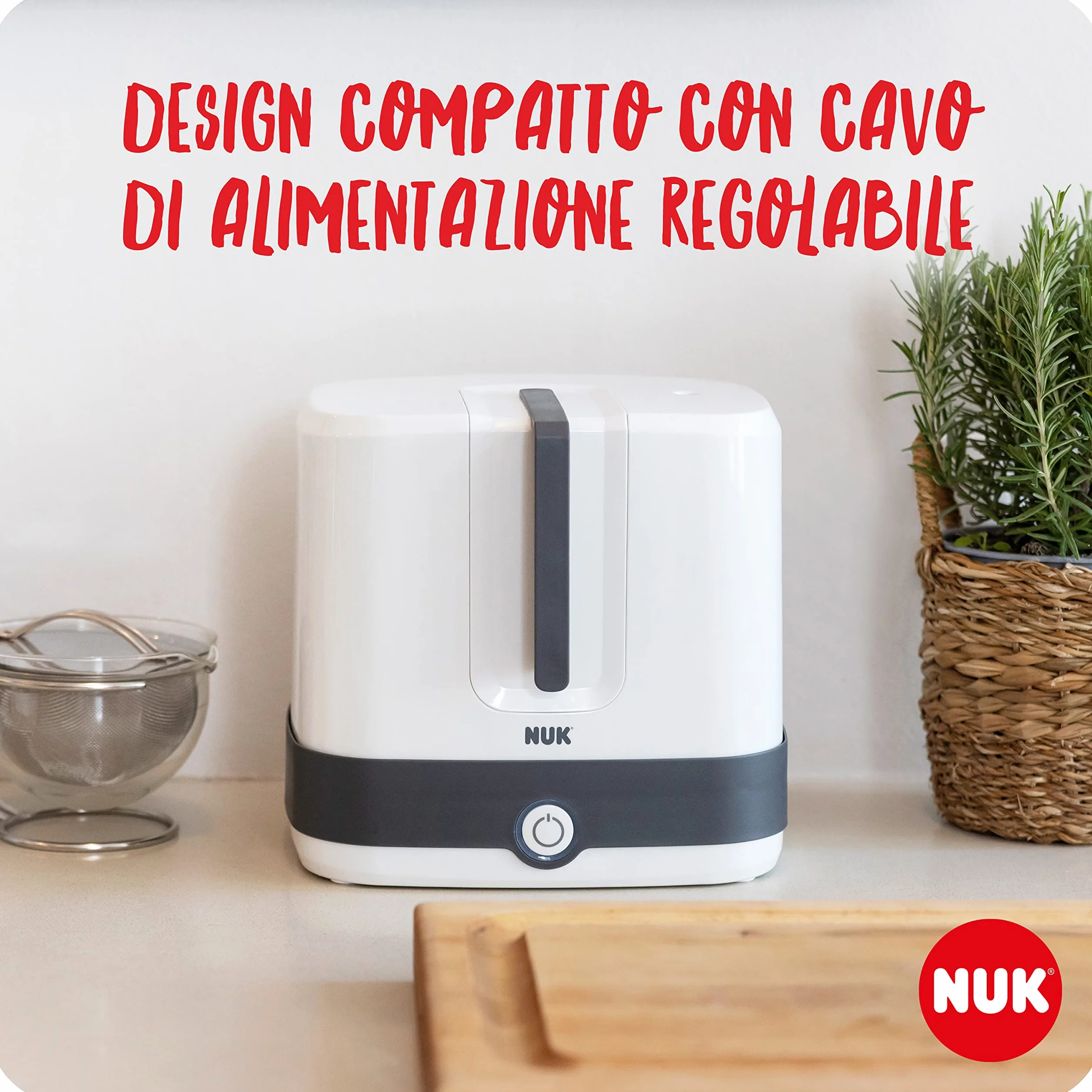 NUK Vario Express sterilizzatore biberon | Sterilizza a vapore fino a 6 biberon e accessori in 6 minuti | Spegnimento automatico | Cestello e astine removibili | Spina europea a 2 poli