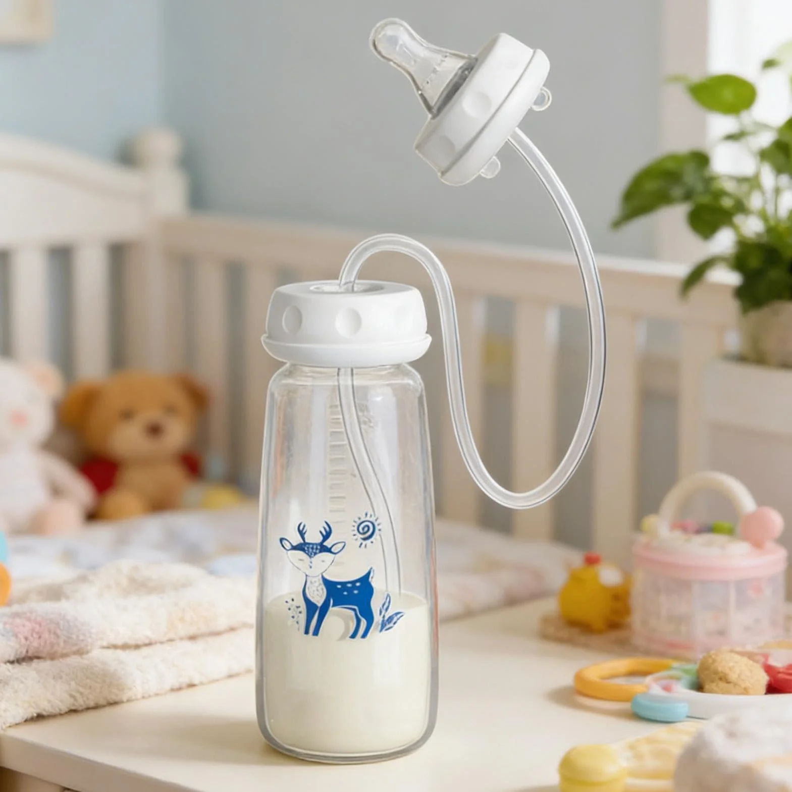 Biberon Anti Coliche A Mani Libere, 240ml Biberon Latte Ciuccio Flusso Rapido Regolabile Con Cannuccia Tettarella, Biberons Allattamento 3 In 1 A Collo Largo A Tenuta Stagna Silicone