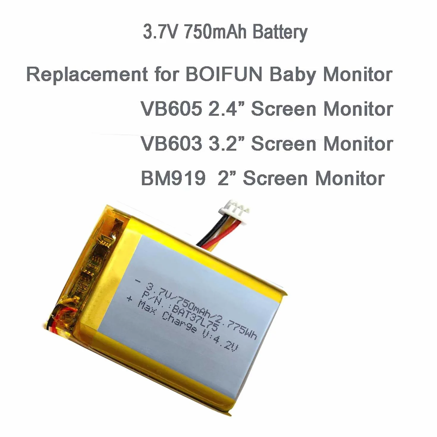 AOLIKES Batteria di ricambio da 750 mAh per BOIFUN VB603-M schermo 3,2" / VB605-M 2,4 pollici / BM919 2" schermo baby monitor