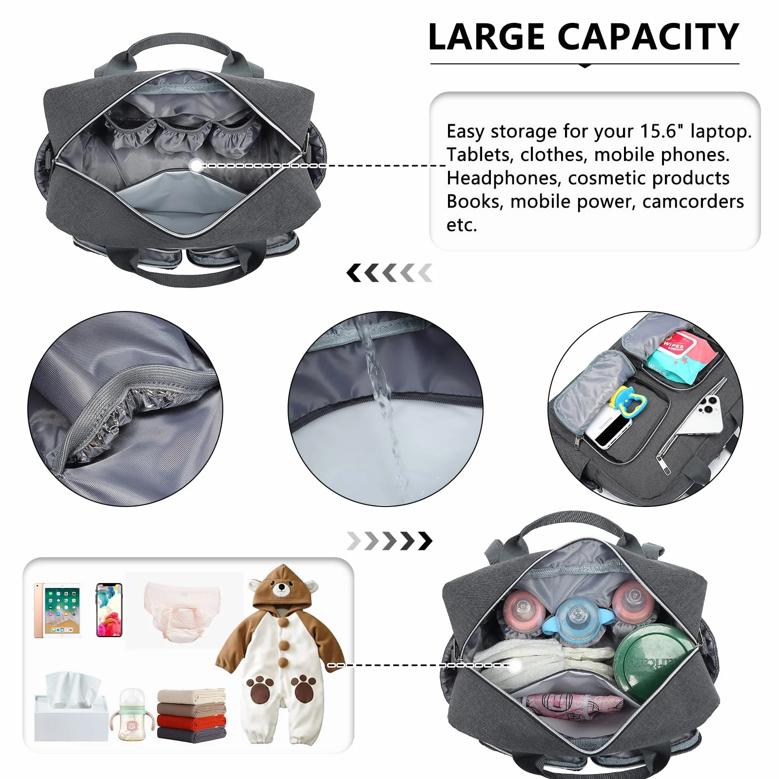 KONO Borsa Fasciatoio Passeggino Neonato, Grande Capacità e Impermeabile con Fasciatoio Portatile e Ganci Passeggini, Leggera per Viaggi Ospedale Parto Aereo, Ideale per Mamma e Papà
