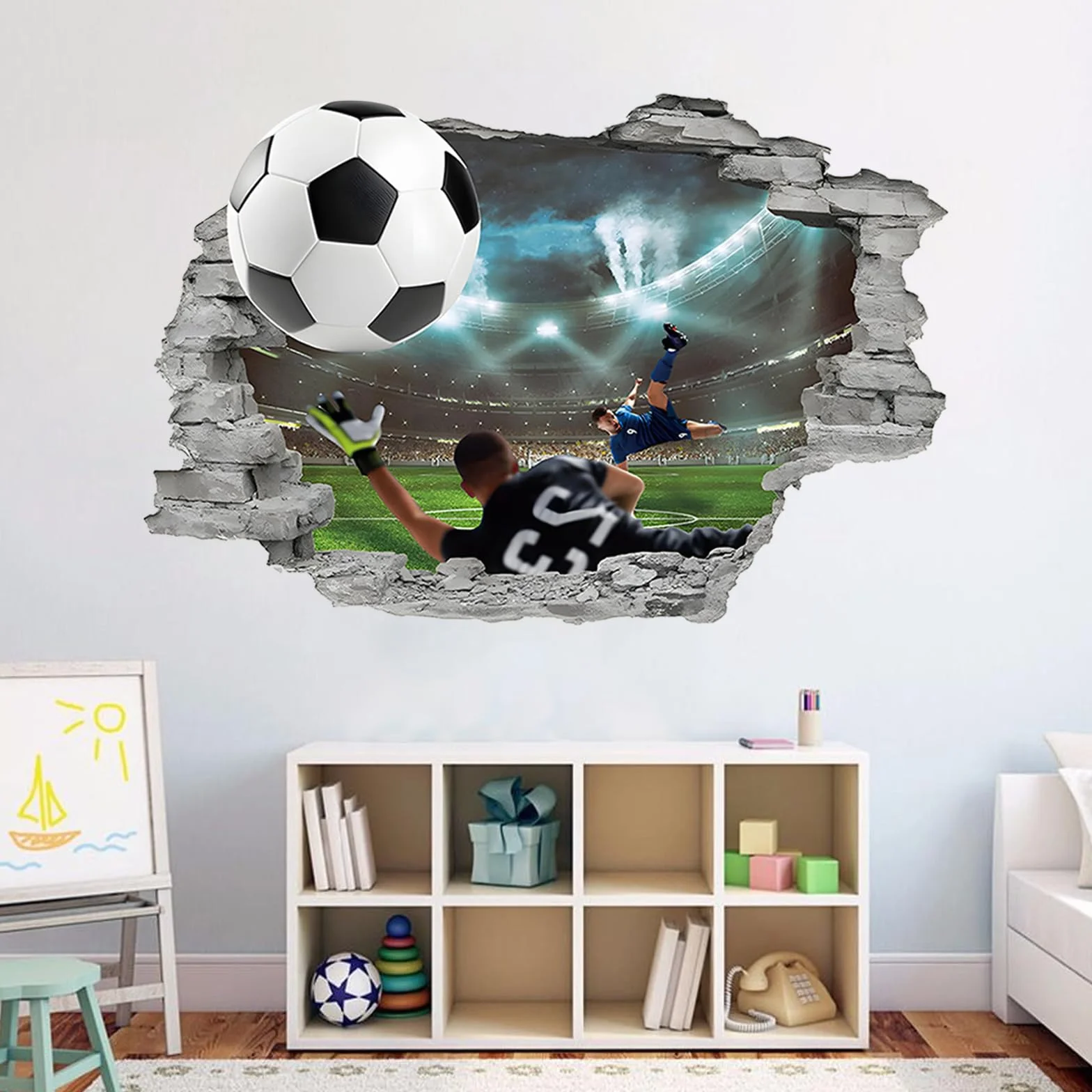 Adesivi Murali 3D,Adesivi Murali di Calcio 3D,Adesivi di Sfondo TV,Adesivi Murali di Calcio Della Camera Dei Ragazzi,Rimovibili eAdatti per la Decorazione Della Camera da Letto e Del Soggiorno