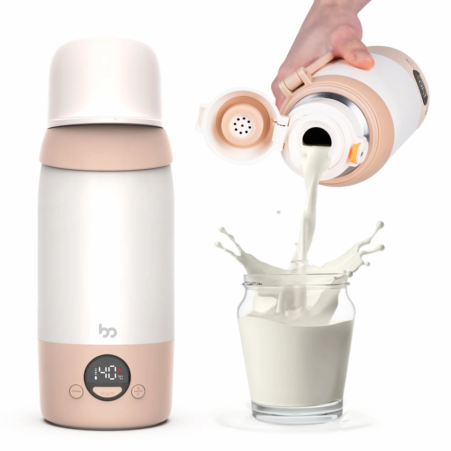scaldabiberon portatile per neonati da viaggio con grande capacità da 500 ml, riscaldamento rapido, USB-C & 36 W, regolazione di temperatura precisa fino a 55°, per latte materno&aqua