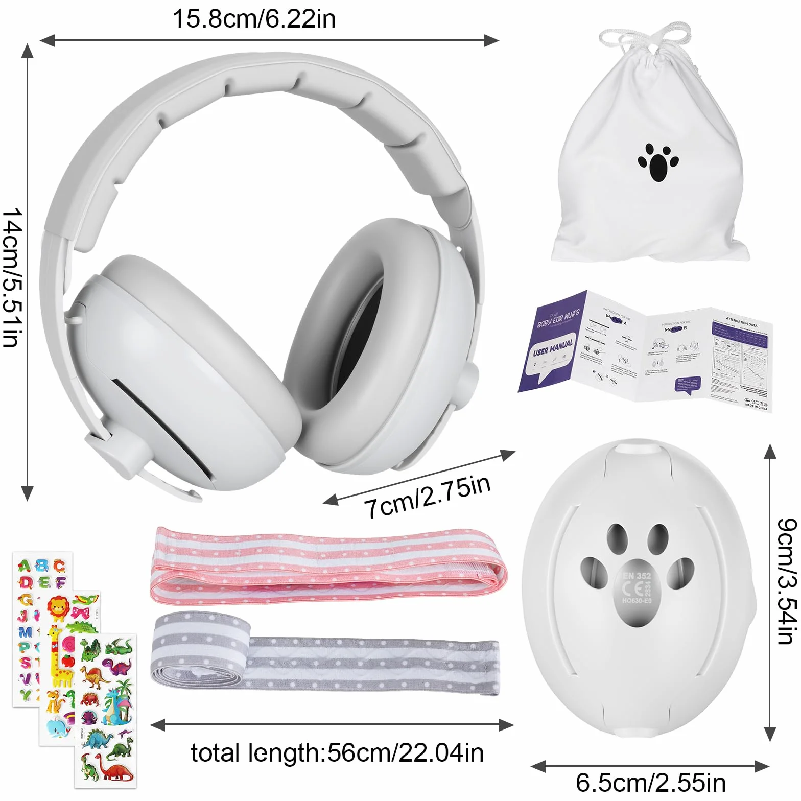 Cuffie Antirumore bambino, 2 in 1 per Neonati da 0 a 36 Mesi e Bambini da 3 a 8 Anni, Elastiche Regolabili, Protezioni Acustiche per Migliorare il Sonno in Viaggio