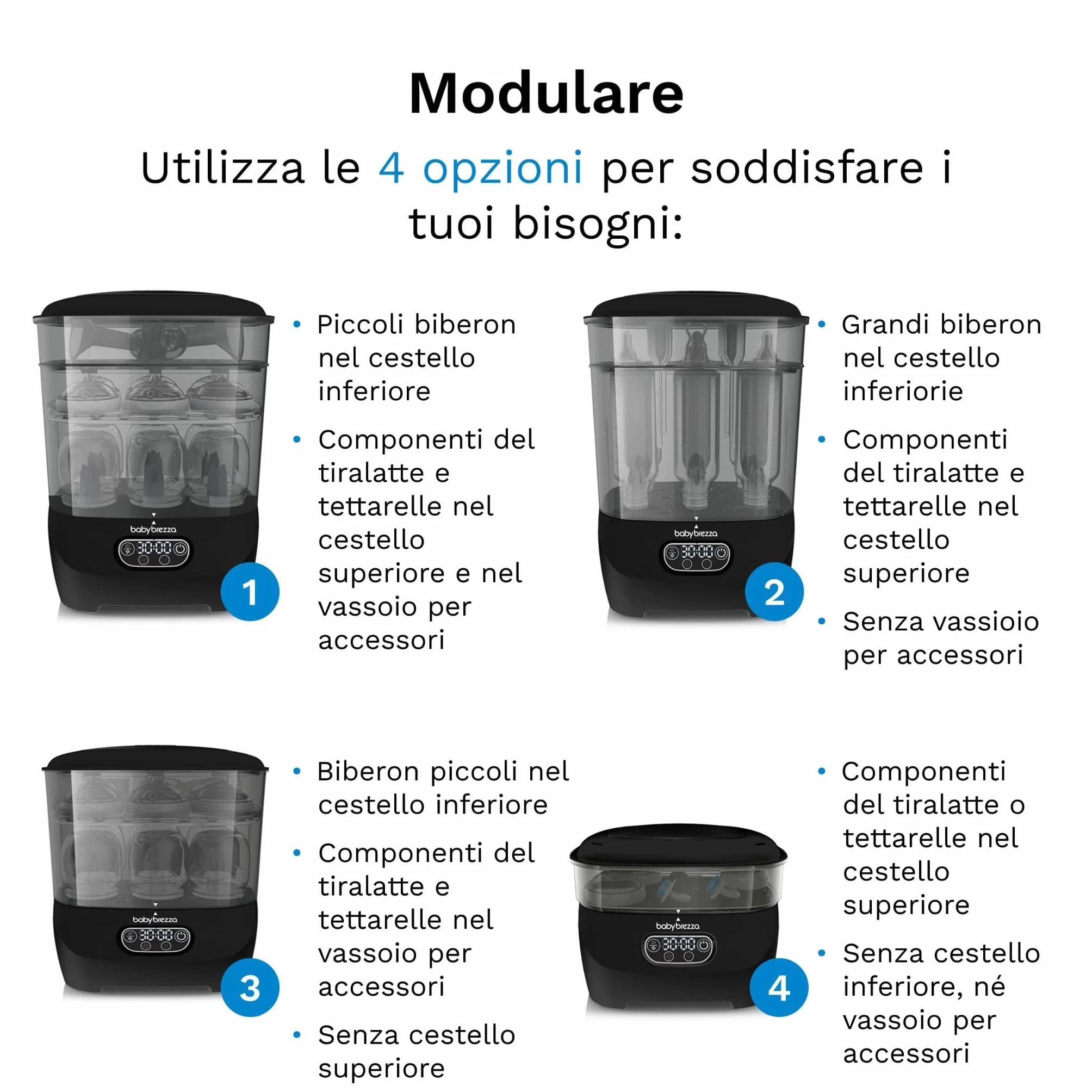 Baby Brezza Sterilizer Dryer Advanced – Sterilizzatore a Vapore per Biberon 4 in 1-33% più veloce, extra capiente con Filtro HEPA – Asciuga Biberon e Sterilizzatore Neonato universale