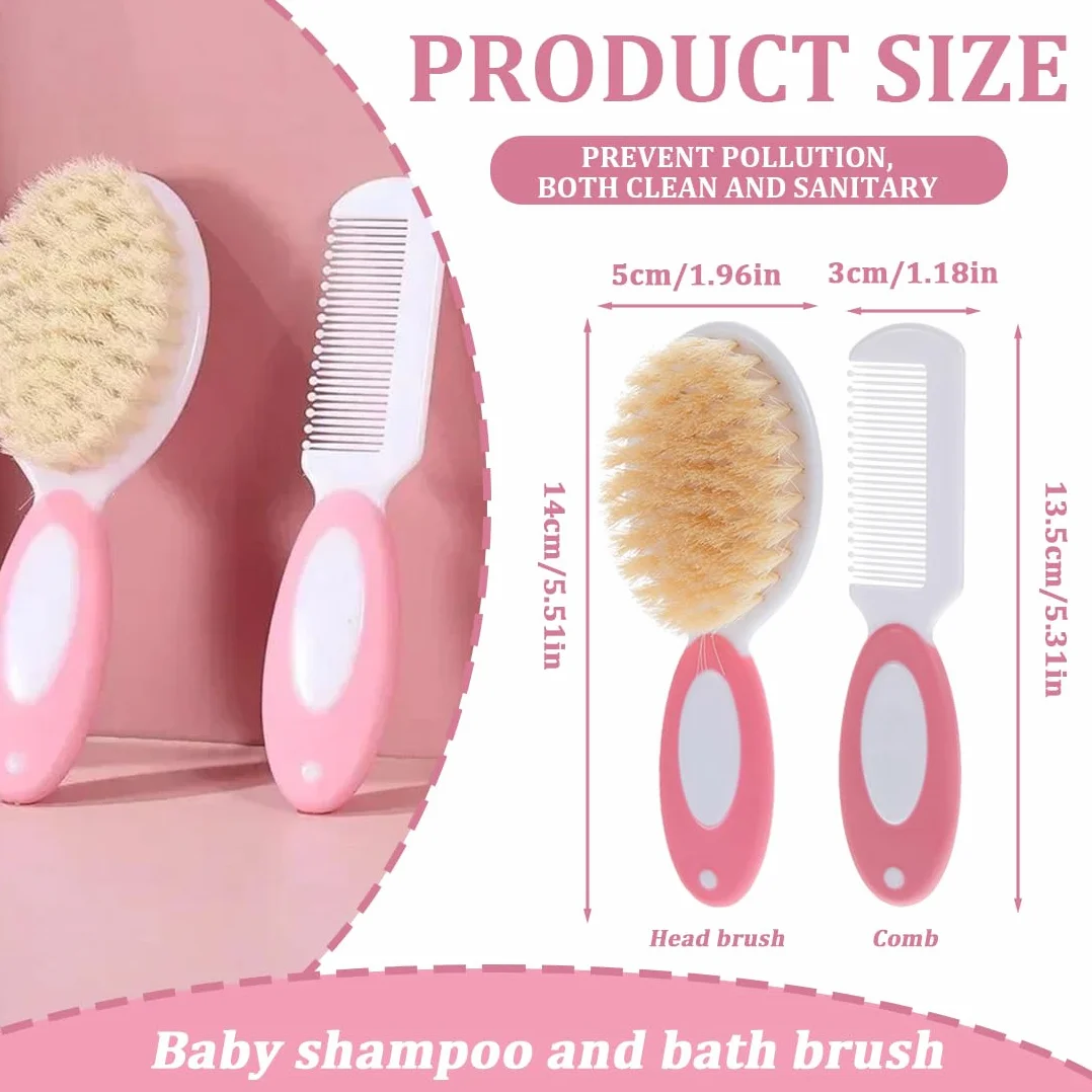 Set Spazzola e Pettine per Bambino,1 set,Spazzola Neonati con Morbide Setole Naturali, Pettine con Punte Arrotondate,regalo perfetto per la registrazione del bambino,Rosa