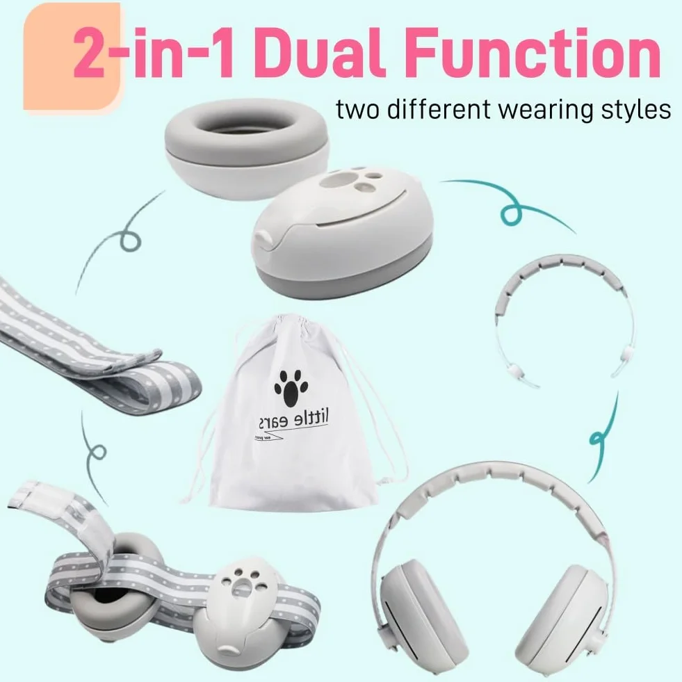 2 in 1 Cuffie Antirumore Neonato,Cuffie Antirumore,Cuffie Antirumore Bambini,Protettori Acustici per Neonati,Cuffie Antirumore Neonato Riduzione,Protezioni Acustiche per Bambini