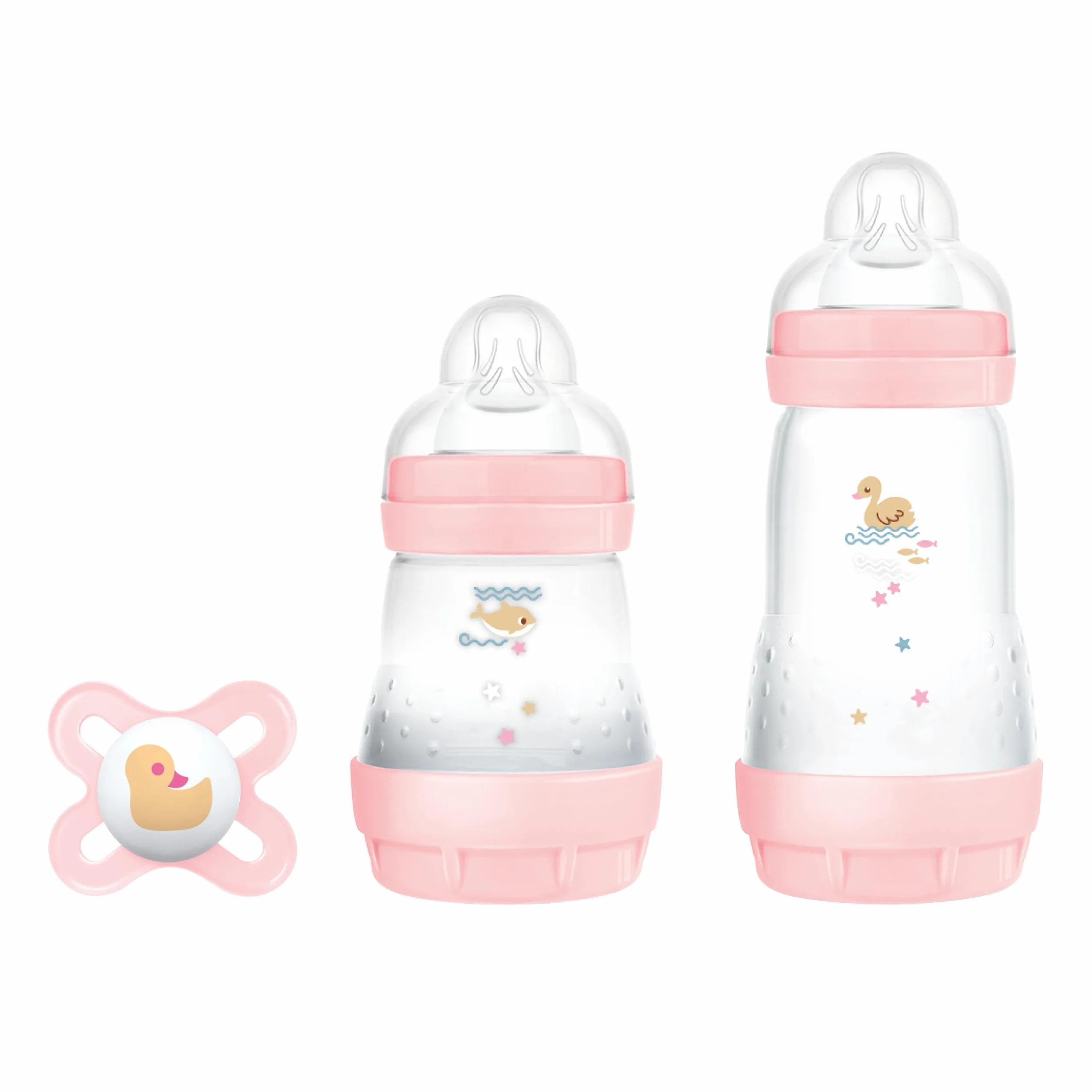 MAM Biberon Set Neonato con 2 biberon anticolica Easy Start 130 ml e 260 ml e Ciuccio Original Start, Riduce bolle d'aria e il rischio di coliche, Accessori neonati con tettarella in silicone, Rosa