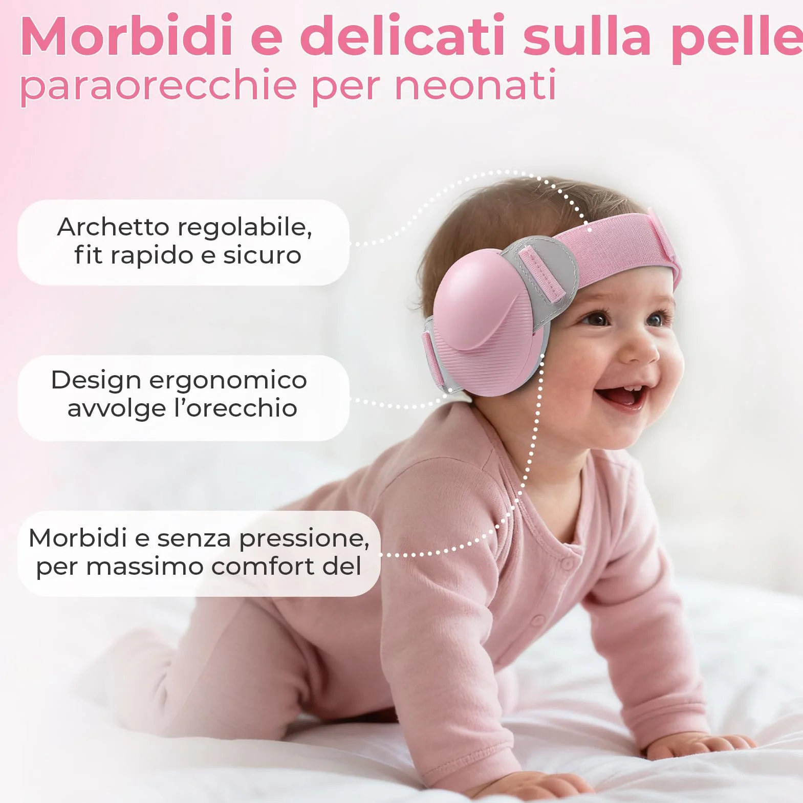 Protezioni auricolari per Neonati, Cuffie per Neonati Antirumore da 25dB per Bambini da 0 a 48 Mesi, Cuffie per Neonato con Cancellazione del Rumore per Aereo e Sonno