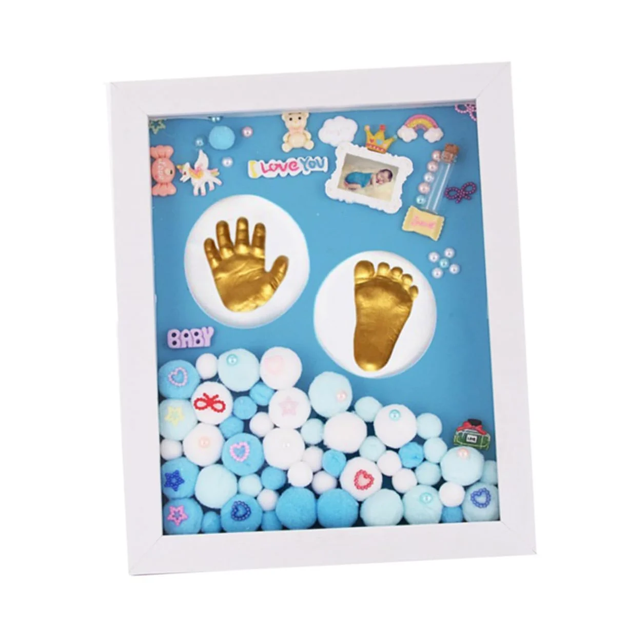 ibasenice Cornice Portafoto Impronte Mani e Piedi in Acrilico Oro per Neonata, Kit Nascita Supporto da Tavolo, Idea Regalo per Battesimo o Famiglia