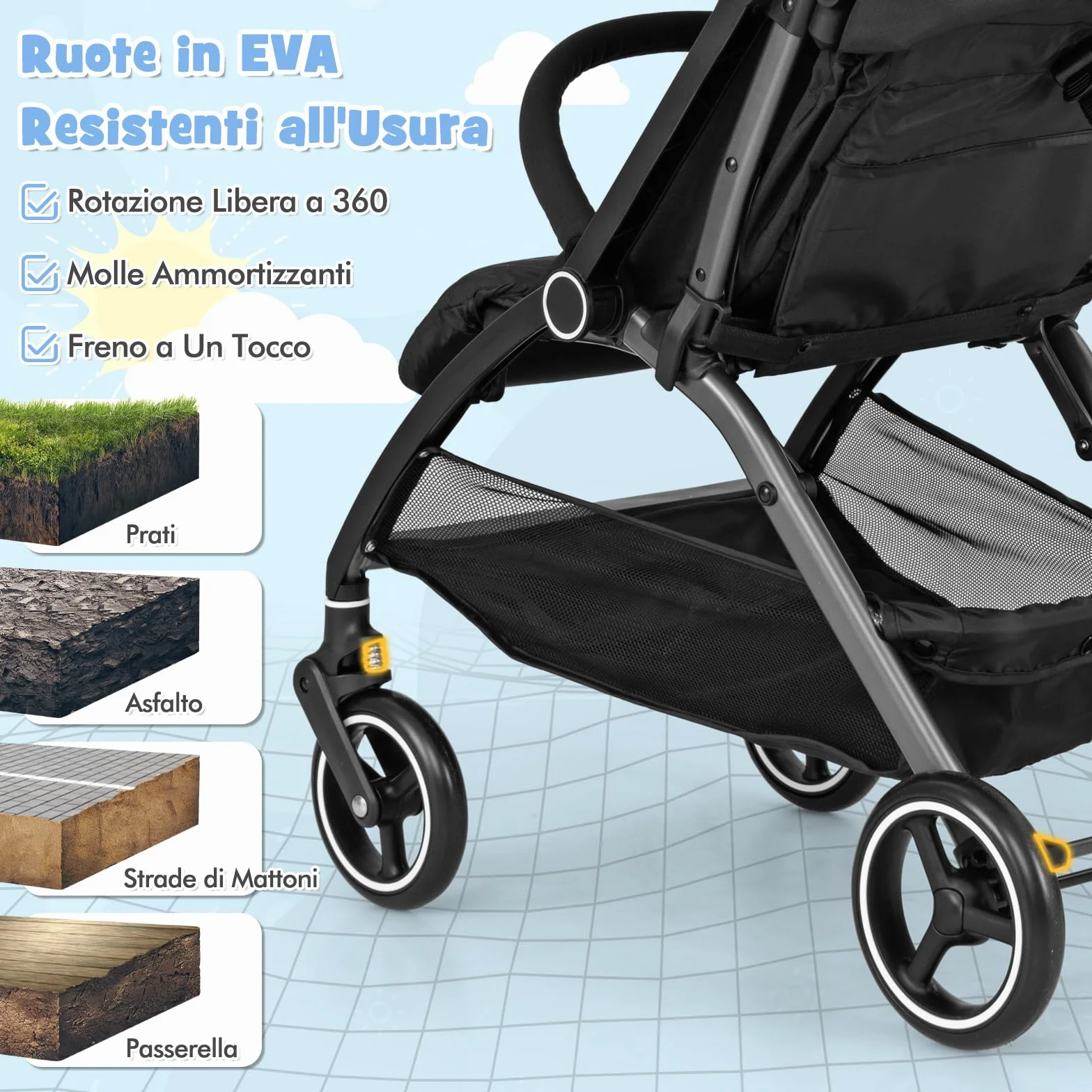 COSTWAY Passeggino Leggero per Bambini, Passeggino Pieghevole con Schienale Regolabile, Tettuccio, Cintura di Sicurezza a 5 Punti, Cestello Portaoggetti, per Bambini 0-36 Mesi (Nero)