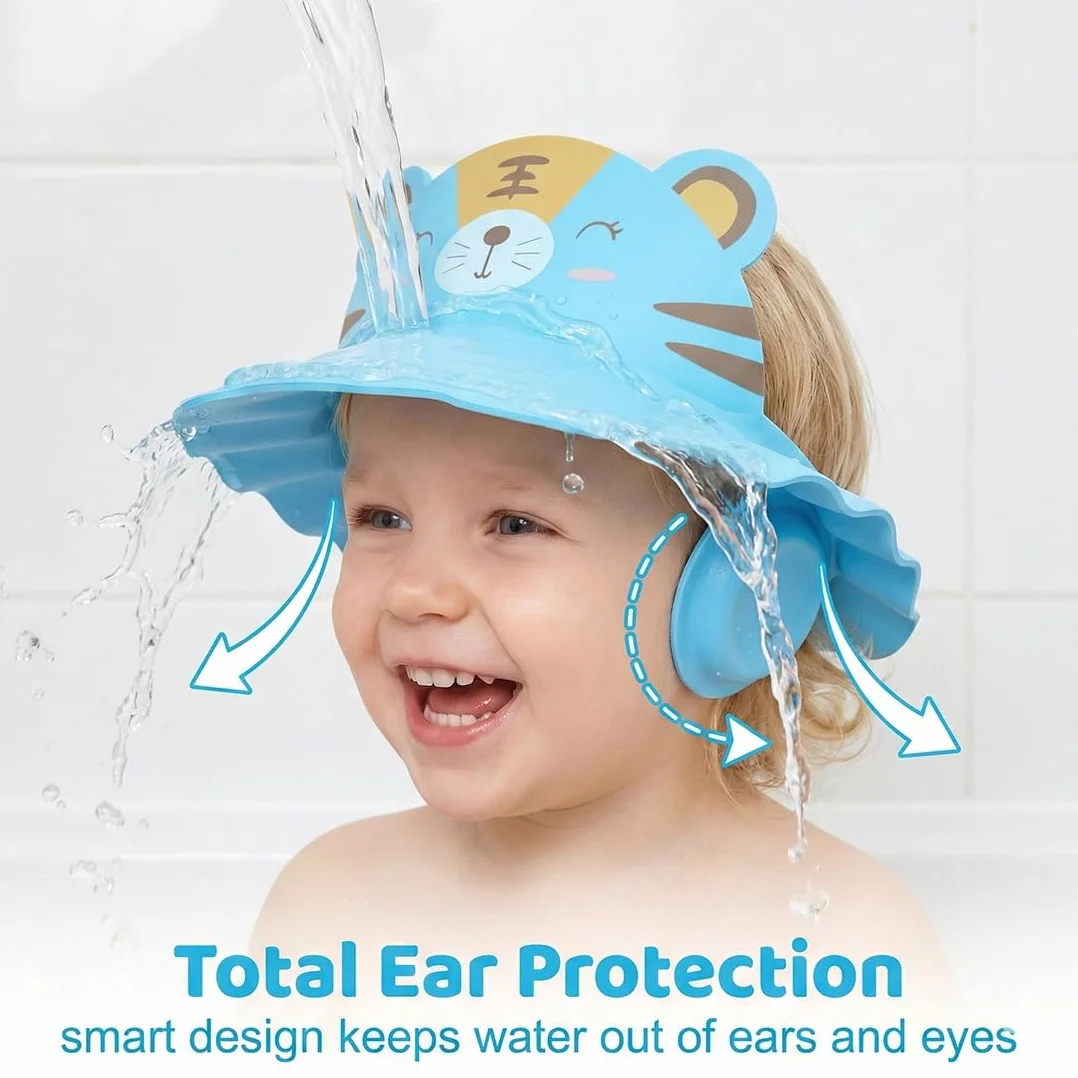 2 Pezzi Cappello Doccia Bambini, Visiera Doccia Bambini, cuffia per shampoo regolabile per bambini, scudo per il lavaggio dei capelli, Bambini Regolabile Doccia Cap per Protezione (Tigre).