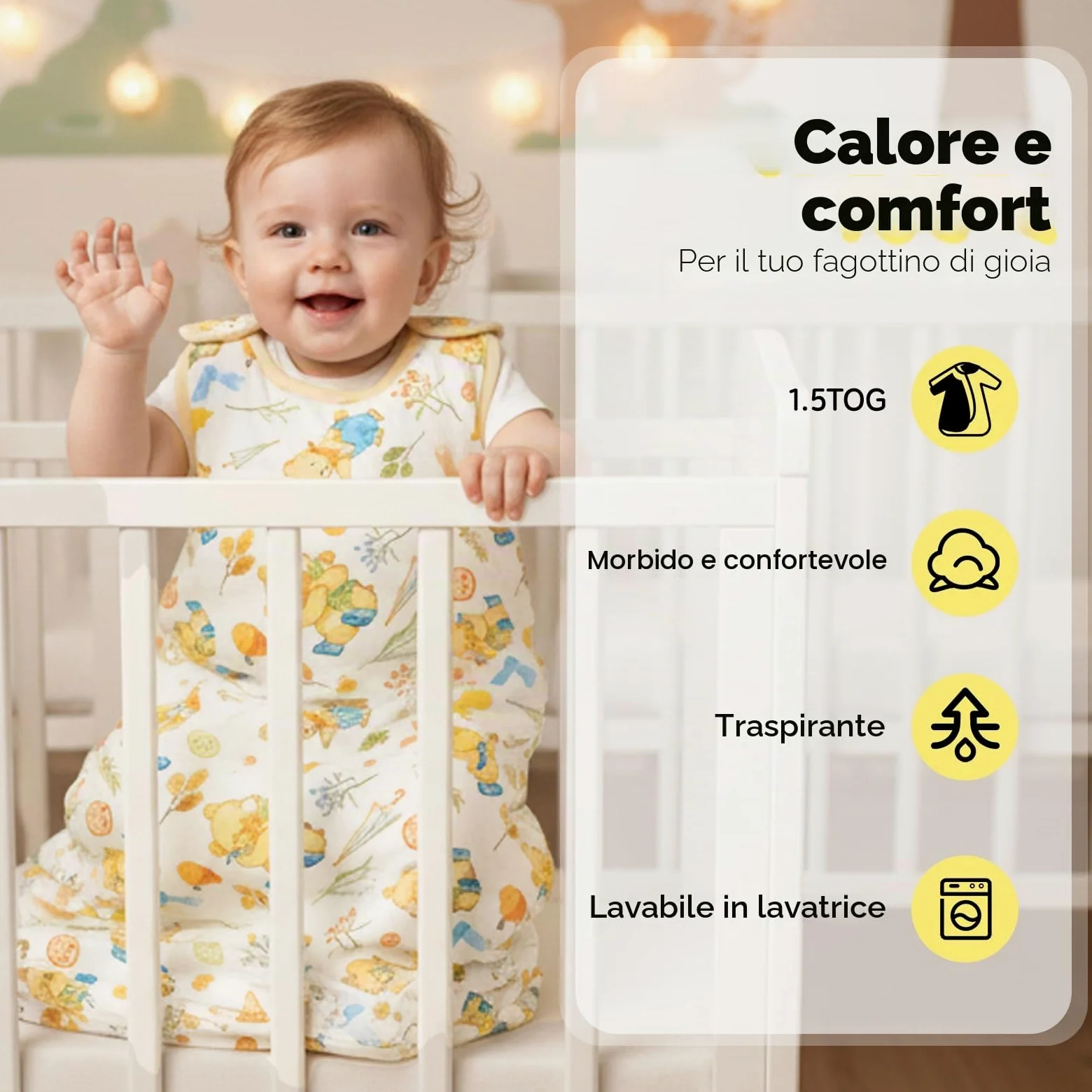 WYTbaby 2er Pack Sacco nanna per neonati 1.5 Tog Sacco nanna per tutto l'anno Morbido 100% cotone Sacco nanna per neonati Inverno per neonati maschi e femmine 0-18 mesi, giallo., 80 cm/12–18 Monate