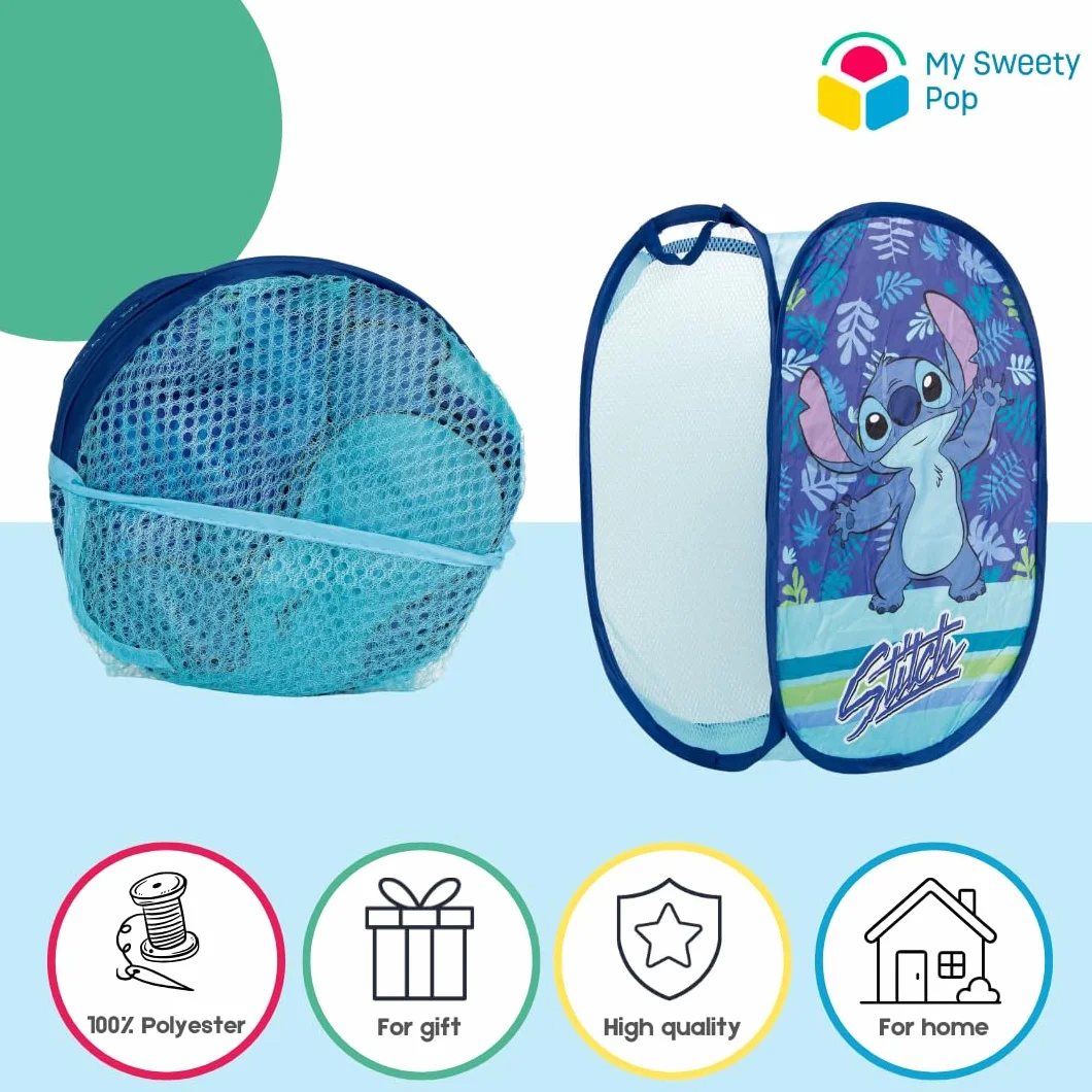 Cesto portabiancheria per bambini Lilo e Stitch | Organizer in tessuto rettangolare | Vassoio per giocattoli pieghevole con manici | 36 x 36 x 58 cm | Decorazione per camera da letto