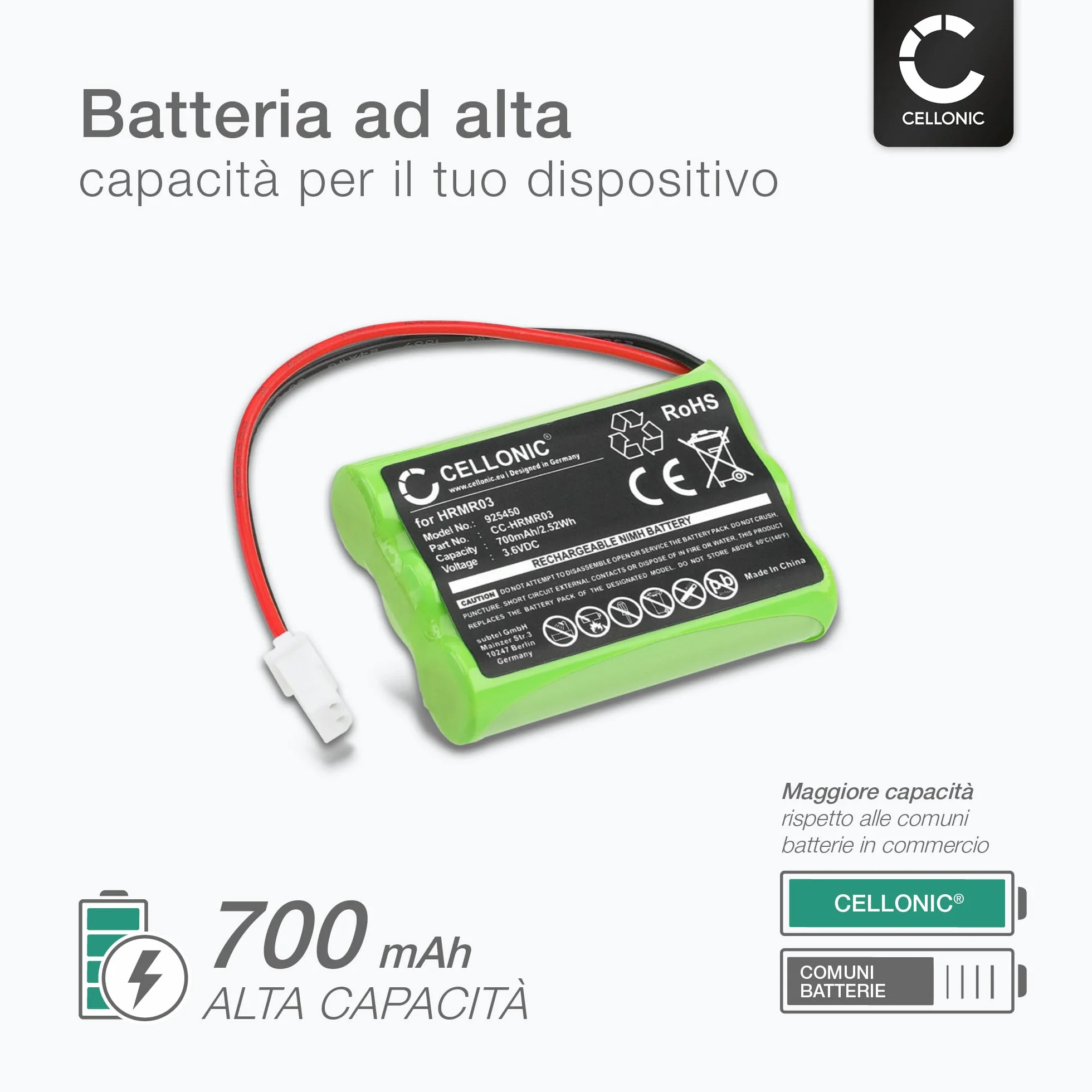 subtel 1x Batteria per Babyphone Compatibile con Motorola MBP36S, MBP36, MBP482, HRMR03 – (700mAh, 3.6V)
