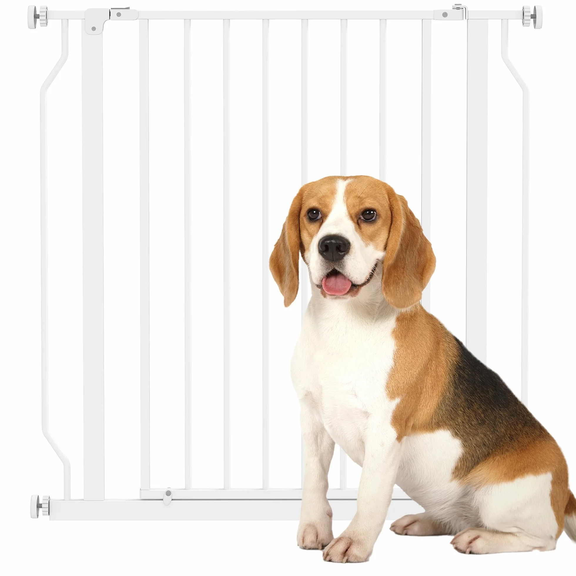 PawHut Cancelletto di Sicurezza per Cani Estensibile 75-85 cm, Cancellino Alto 76 cm, Fissaggio a Pressione, Bianco