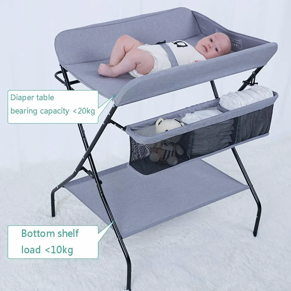 MObyat Baby Fasciatoio,Stazione da Viaggio Grigia, cassettiera Pieghevole per Pannolini, Organizer per la cameretta, Stile Gamba Incrociata