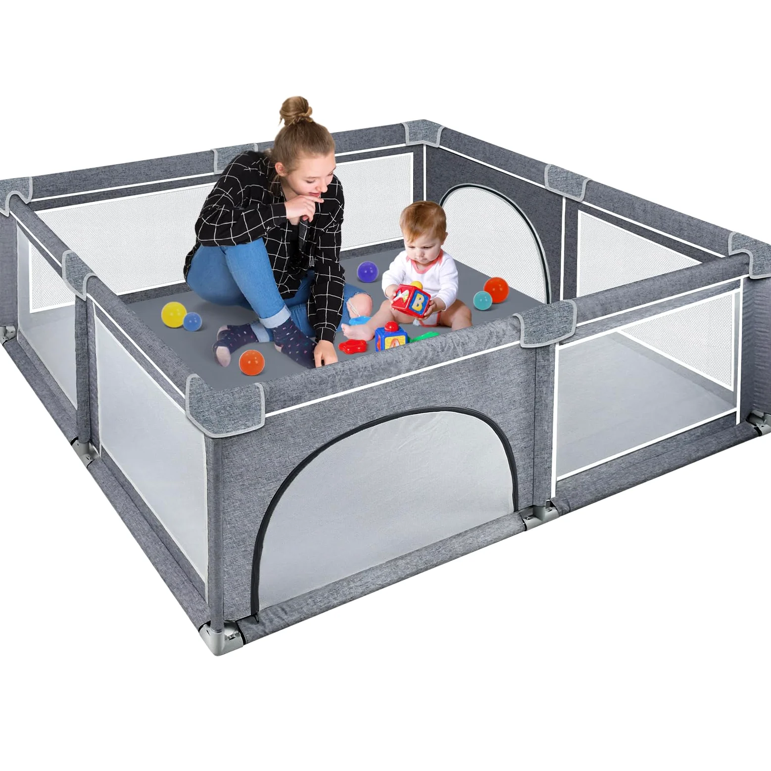 Box Bambini, Recinto 180x200cm in Tessuto Oxford, Rete Traspirante, Giochi per Neonati, Safe No Gaps, Centro Attività