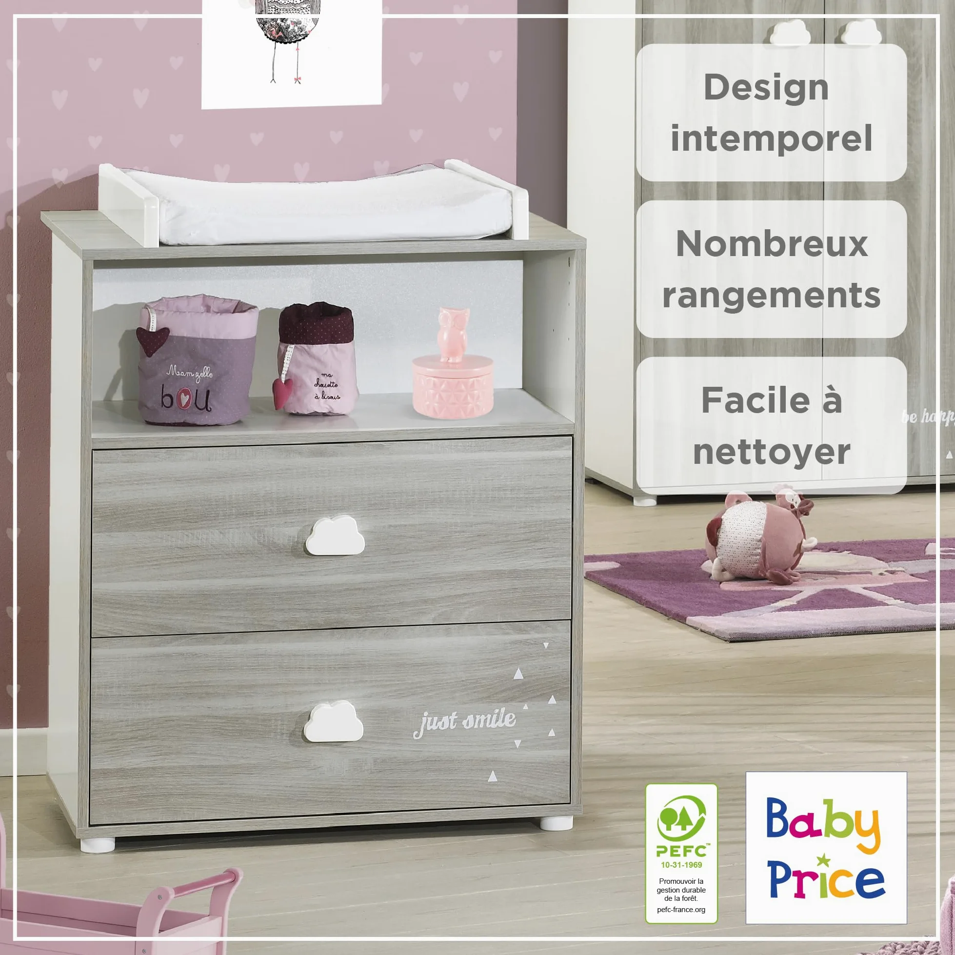 Baby Price Smile Cassettiera fasciatoio Quercia Silex